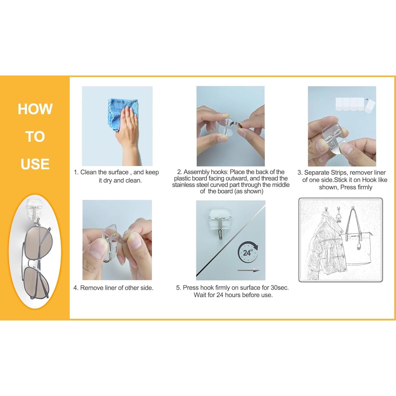 25 Ganchos Adhesivos Transparentes Karsbarwe + 30 Tiras Removibles