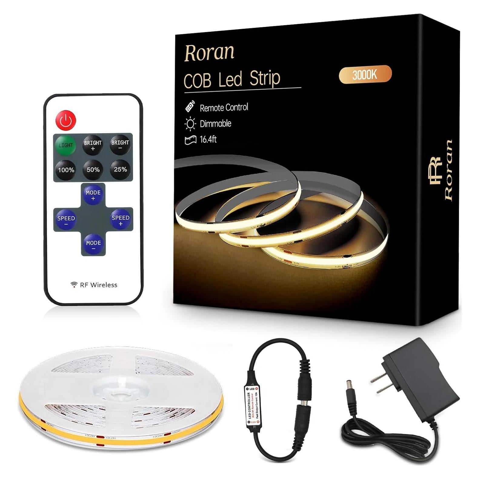 Tira de luces LED COB Roran 5m 3000K con control remoto