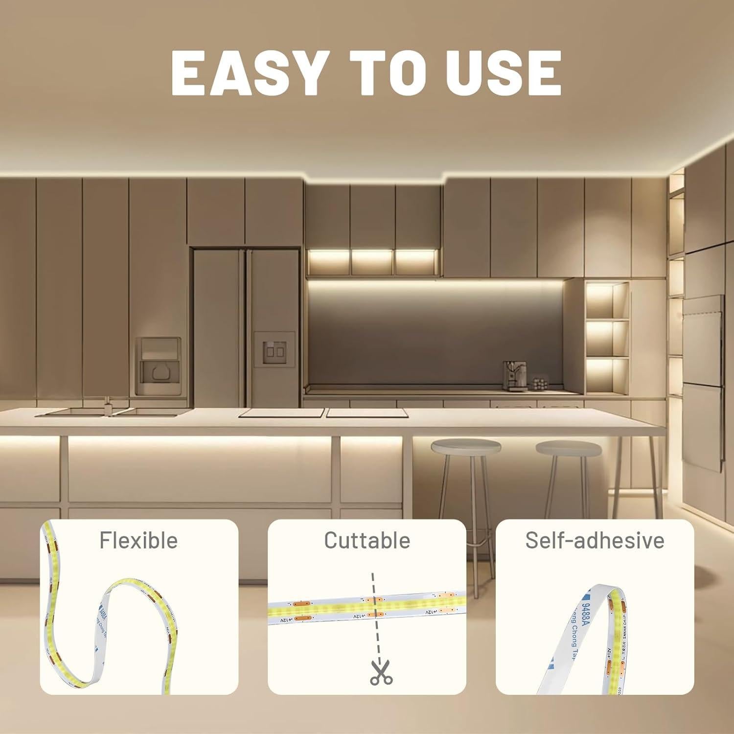 Tira de luces LED COB Roran 5m 3000K con control remoto