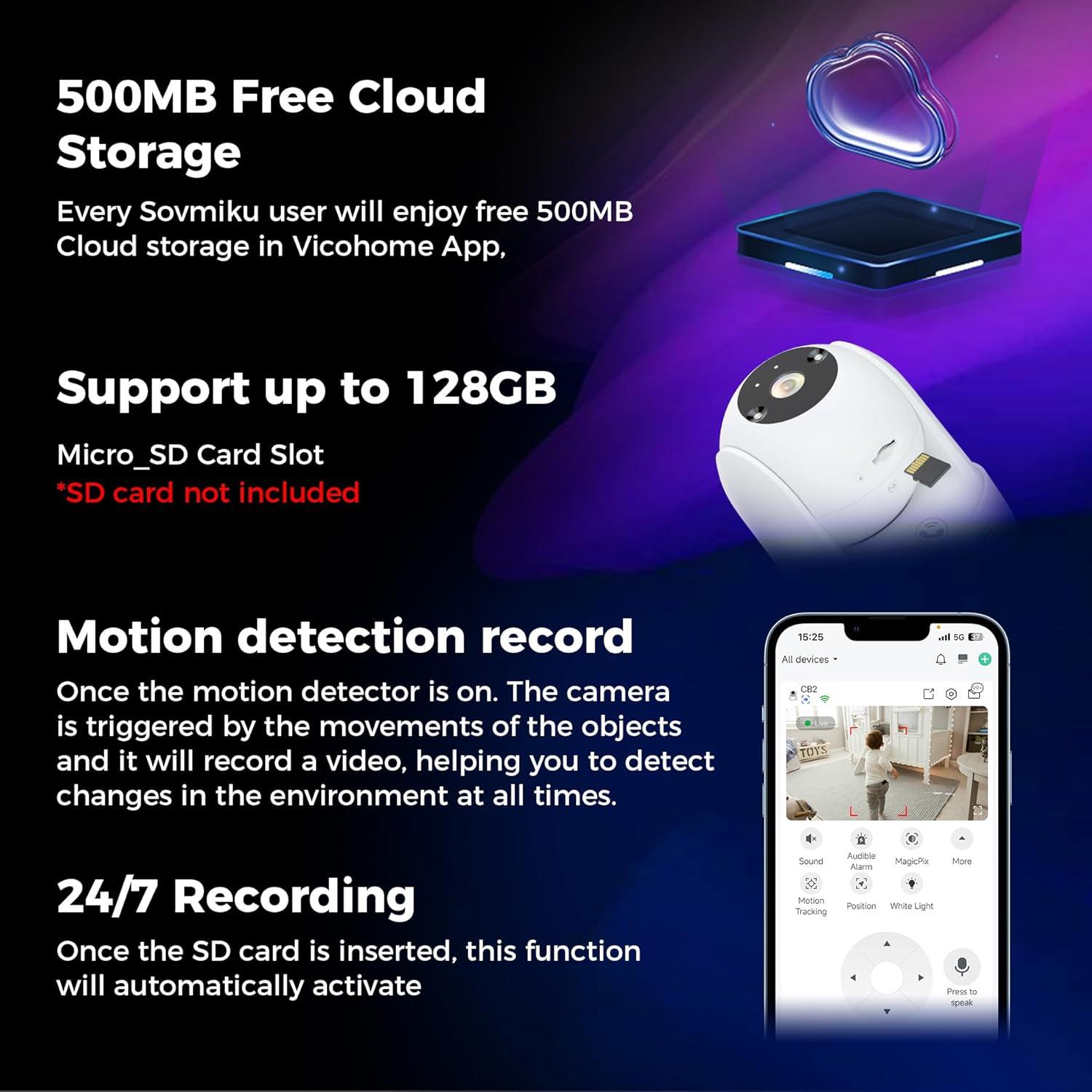 Cámara de Seguridad Sovmiku 2CB2 2K con AI y Visión Nocturna