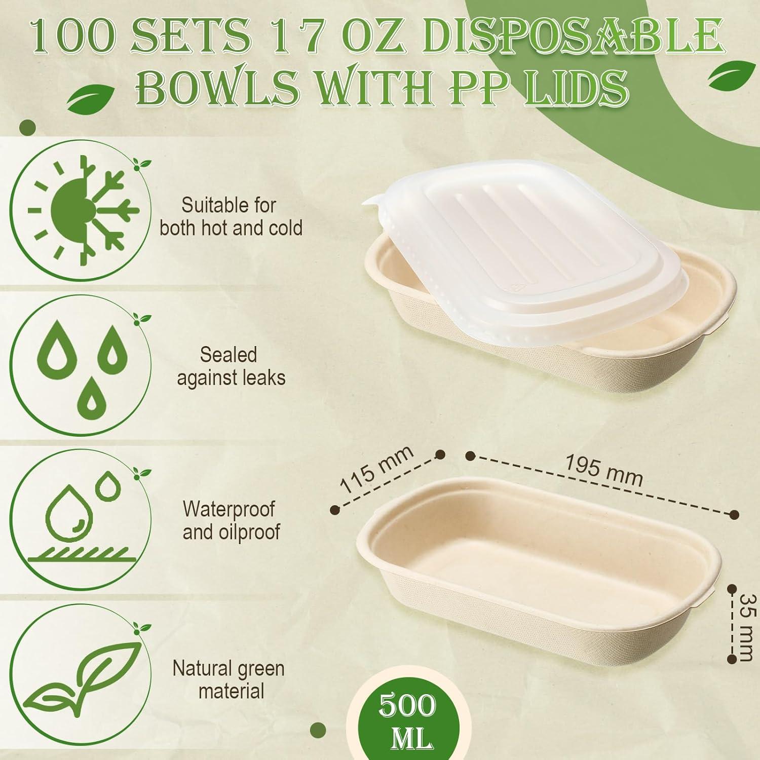 Remerry 100 Tazones Desechables con Tapas 17 oz para Comida