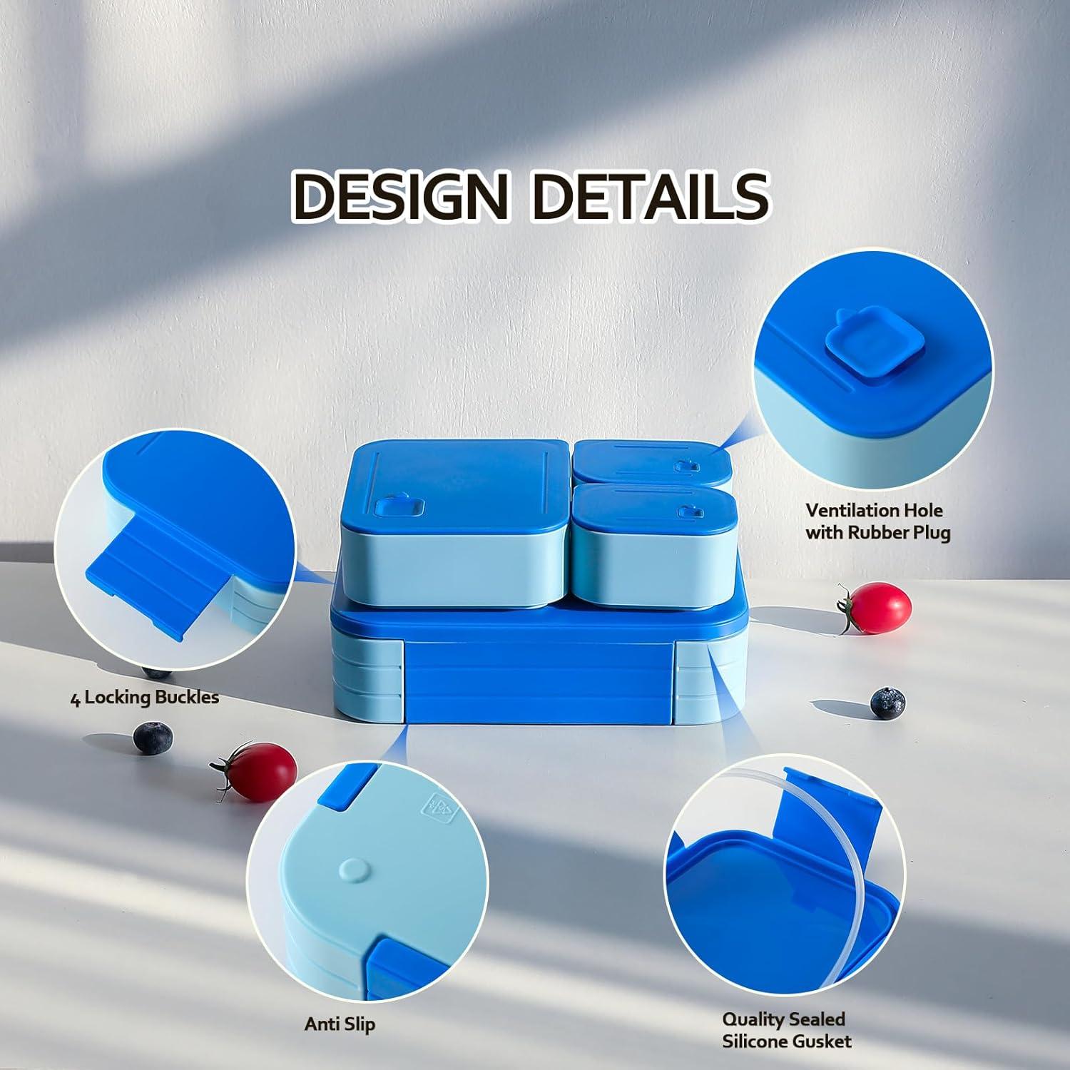 Caja Bento Almuerzo Jurun 1100ml Azul - A prueba de Fugas