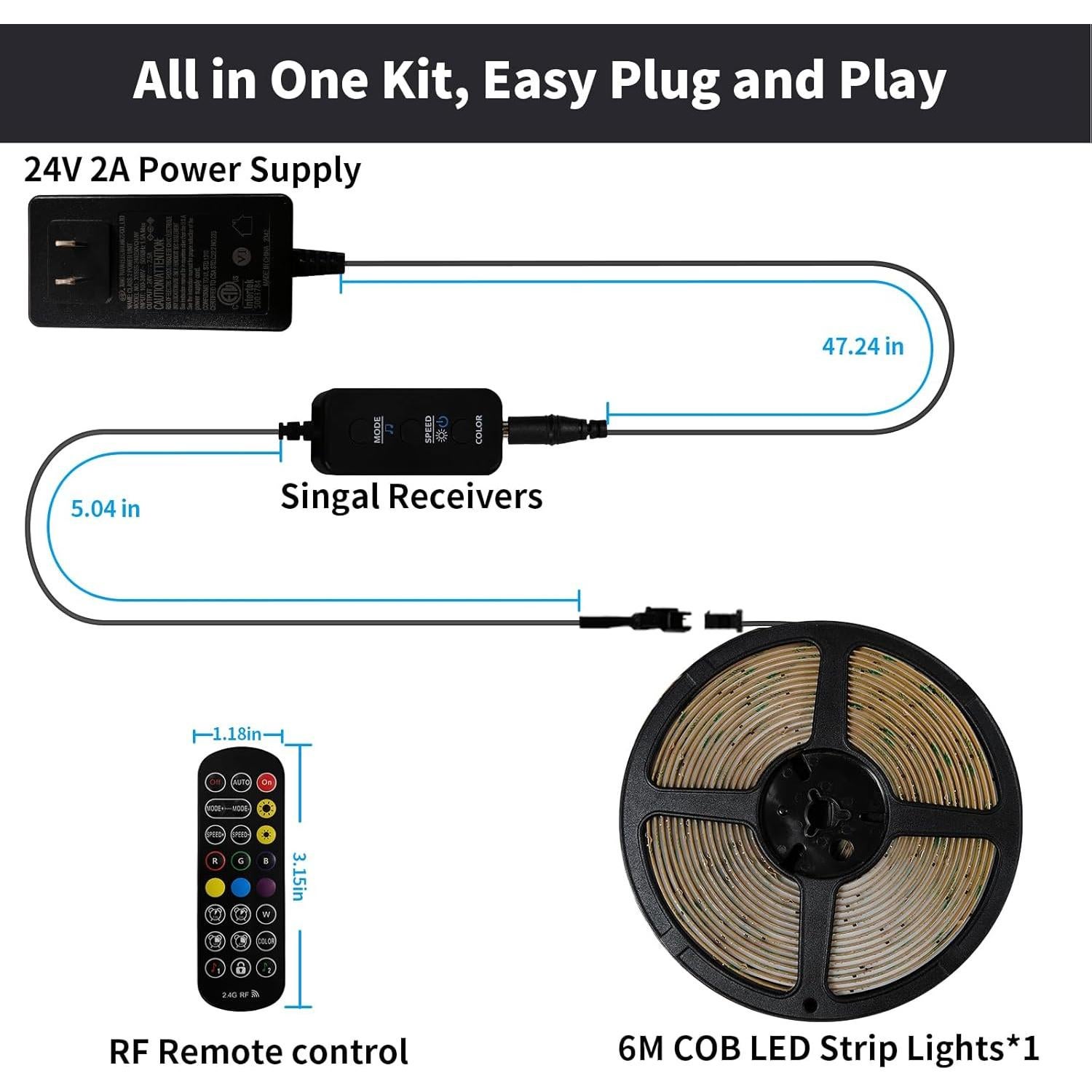 Tira LED COB RGB 20FT BUNACET con Control Remoto y App