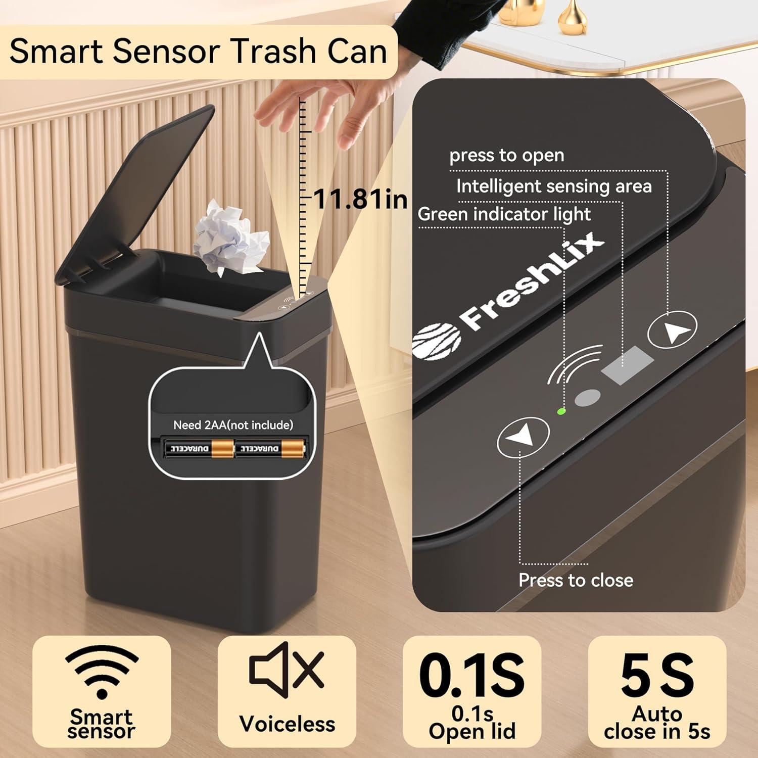 Set de 3 botes de basura automáticos Aimashi 9.84L negro