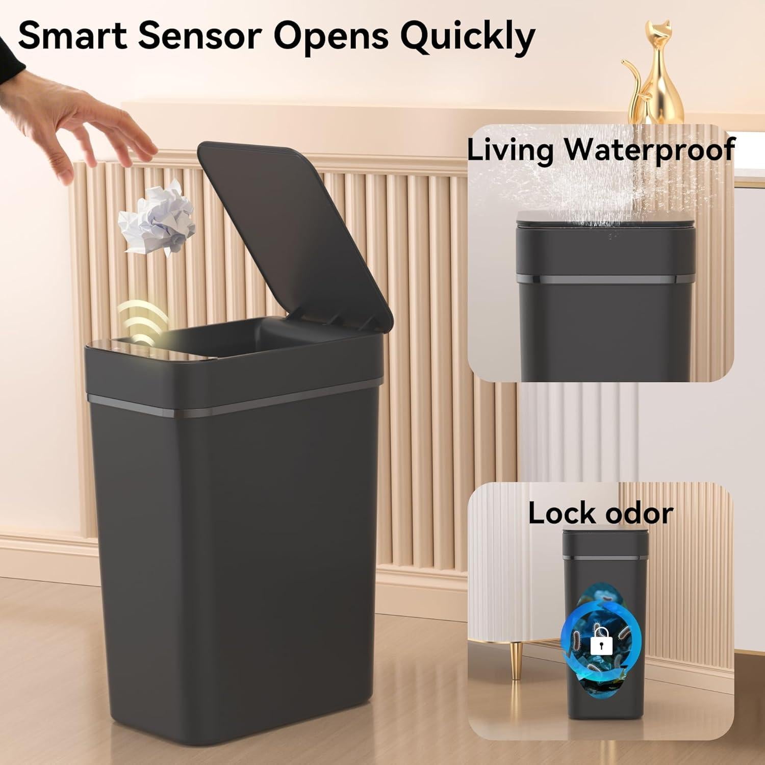 Set de 3 botes de basura automáticos Aimashi 9.84L negro