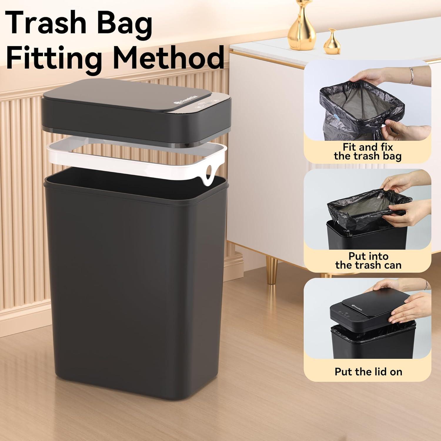 Set de 3 botes de basura automáticos Aimashi 9.84L negro