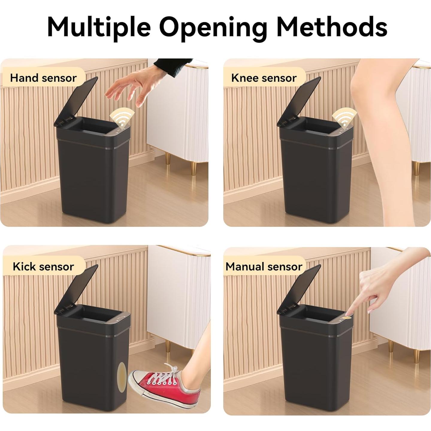 Set de 3 botes de basura automáticos Aimashi 9.84L negro