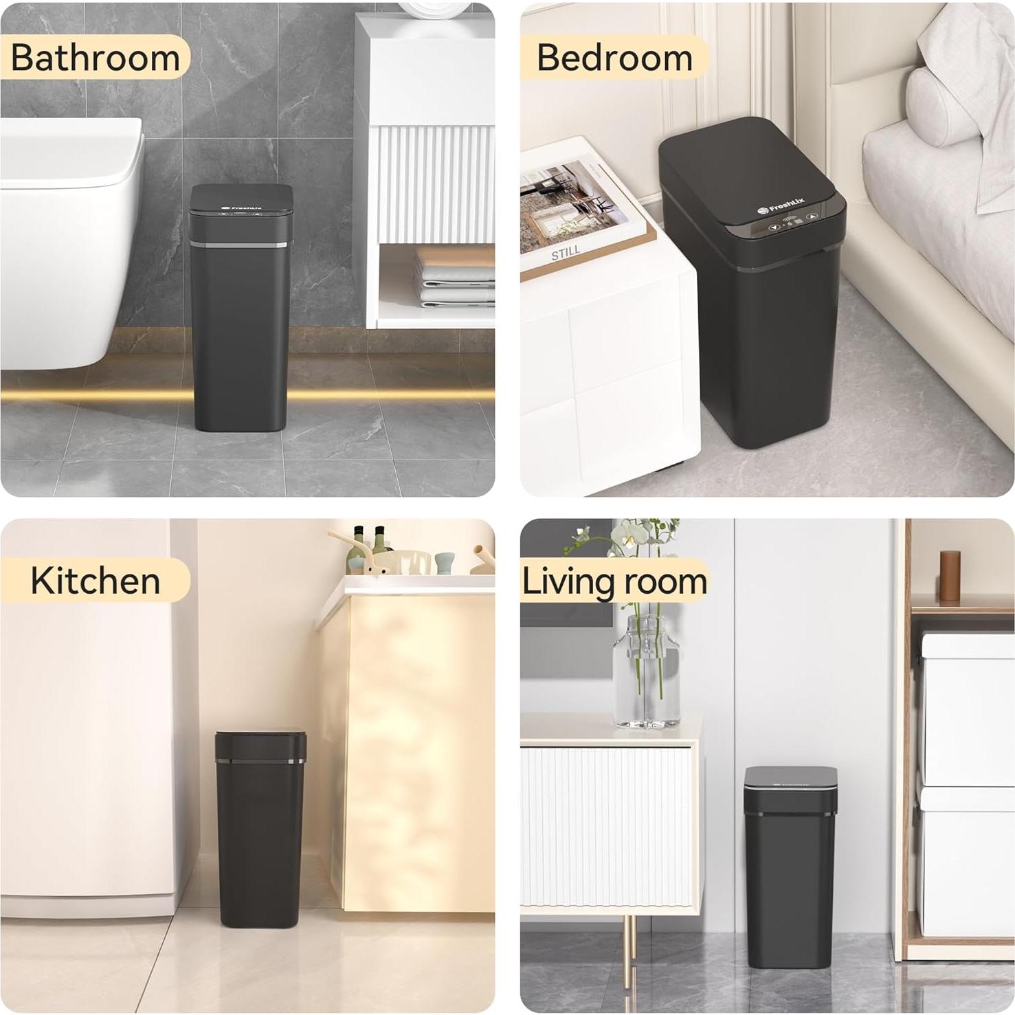 Set de 3 botes de basura automáticos Aimashi 9.84L negro