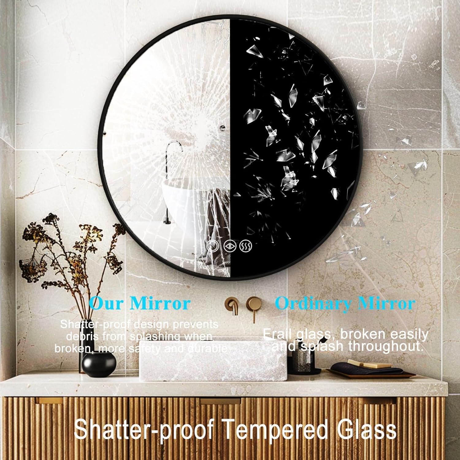 Espejo de Baño Redondo YIDABATH 61x61 cm con Luz LED y Anti-vaho