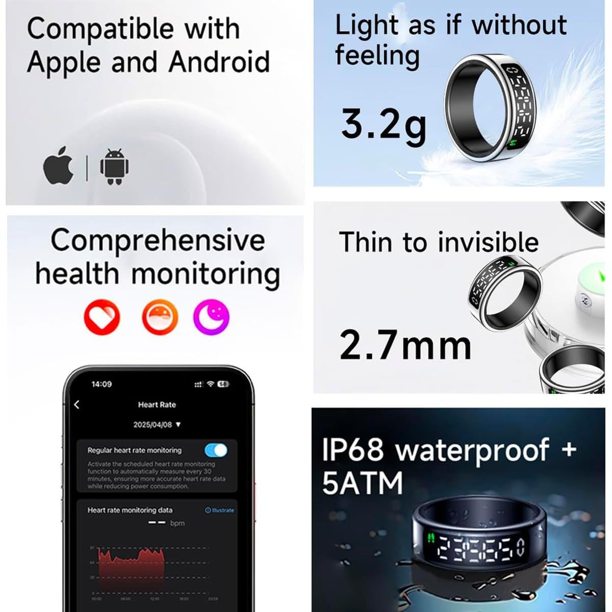 Anillo Inteligente de Salud Genérico SY01 - Monitoreo Fitness IP68
