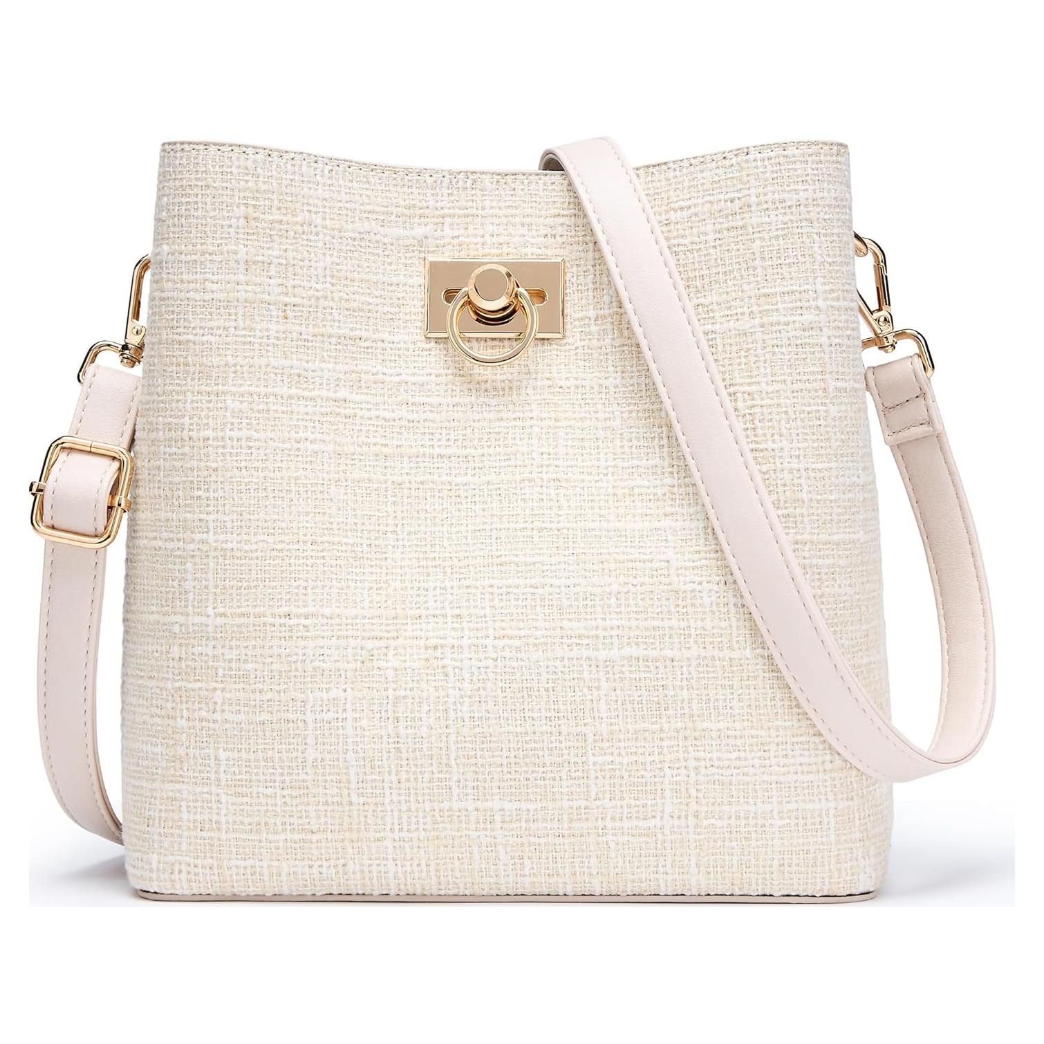 Bolso Cruzado KALIDI de Cuero Vegano Beige para Mujeres 23x10x23cm