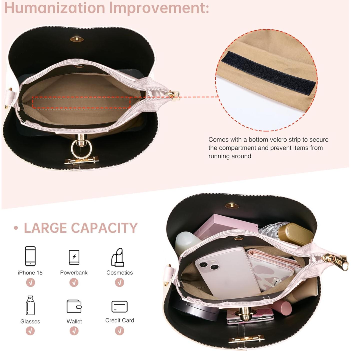 Bolso Cruzado KALIDI de Cuero Vegano Beige para Mujeres 23x10x23cm