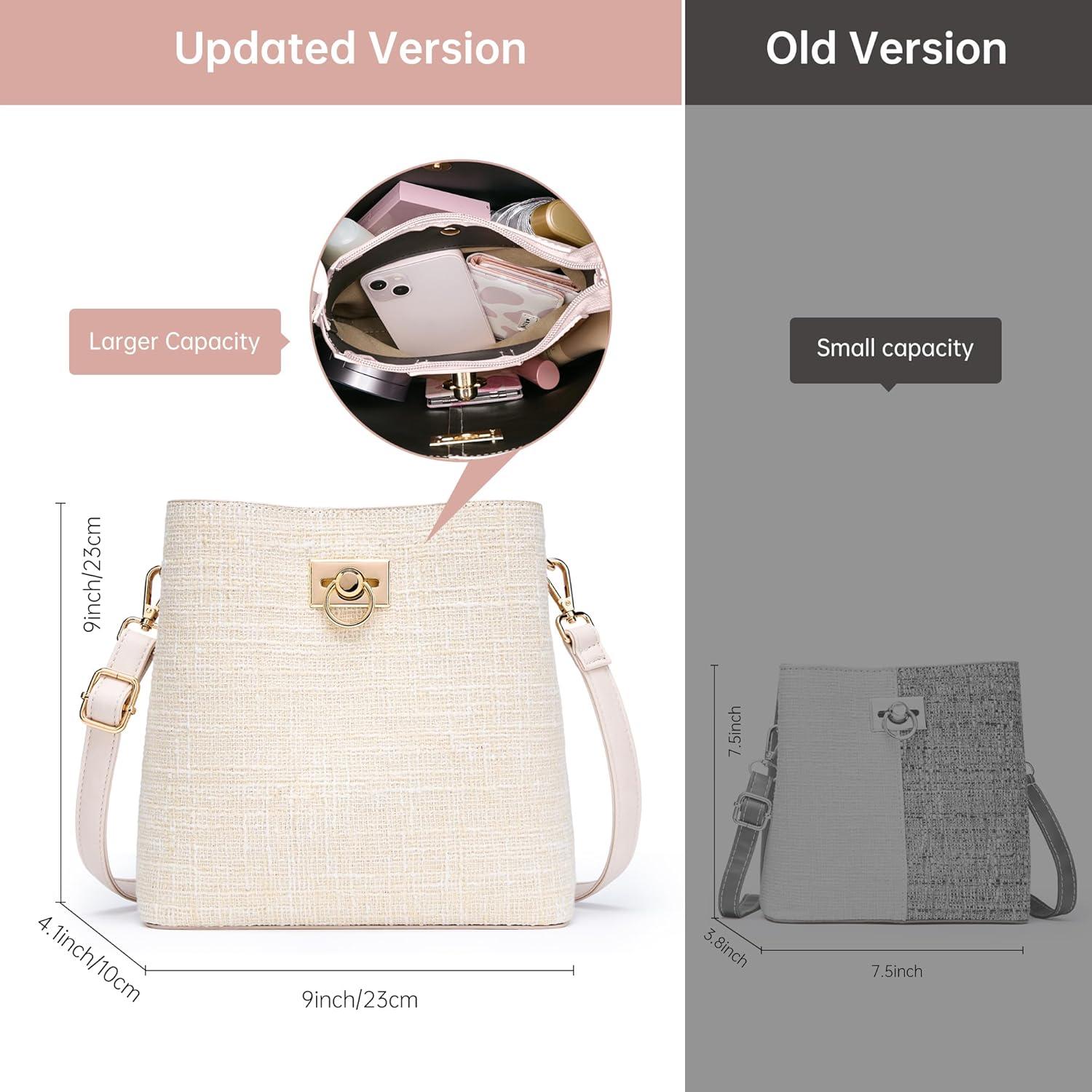 Bolso Cruzado KALIDI de Cuero Vegano Beige para Mujeres 23x10x23cm