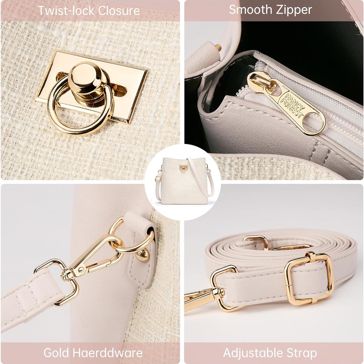 Bolso Cruzado KALIDI de Cuero Vegano Beige para Mujeres 23x10x23cm