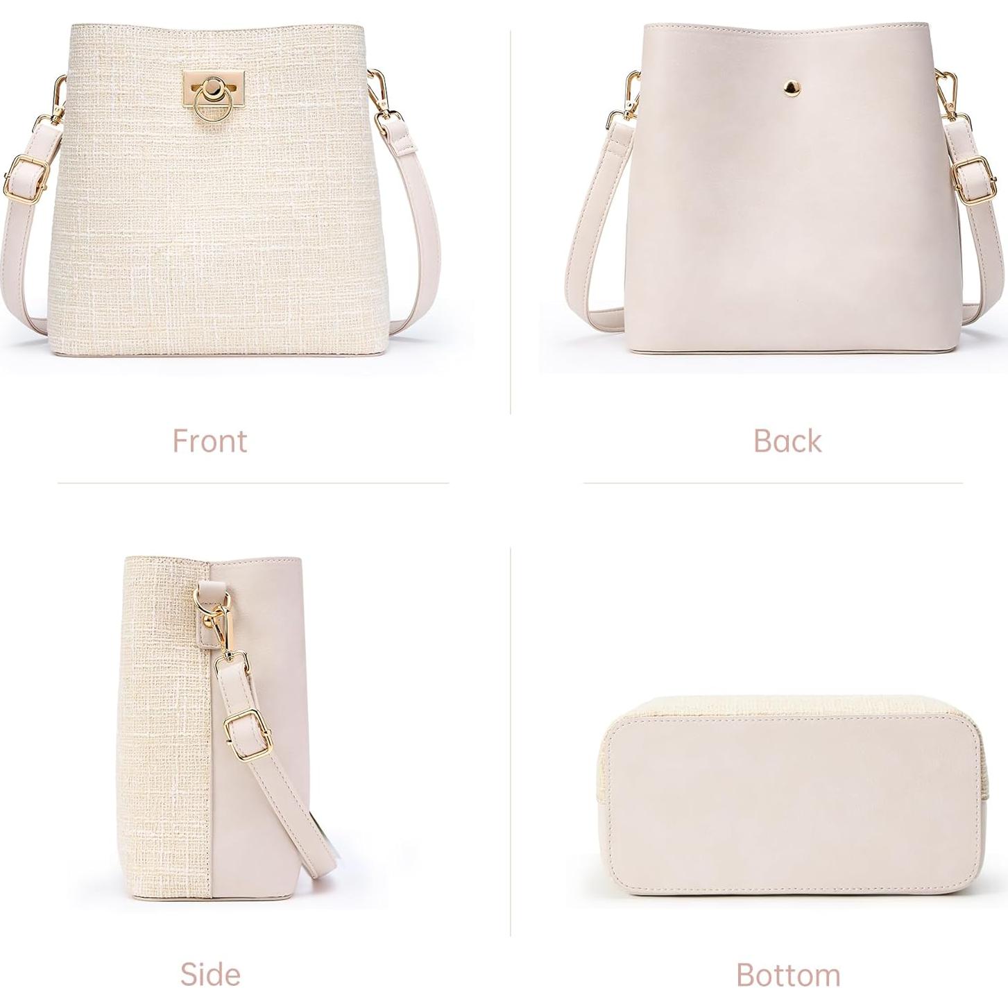 Bolso Cruzado KALIDI de Cuero Vegano Beige para Mujeres 23x10x23cm