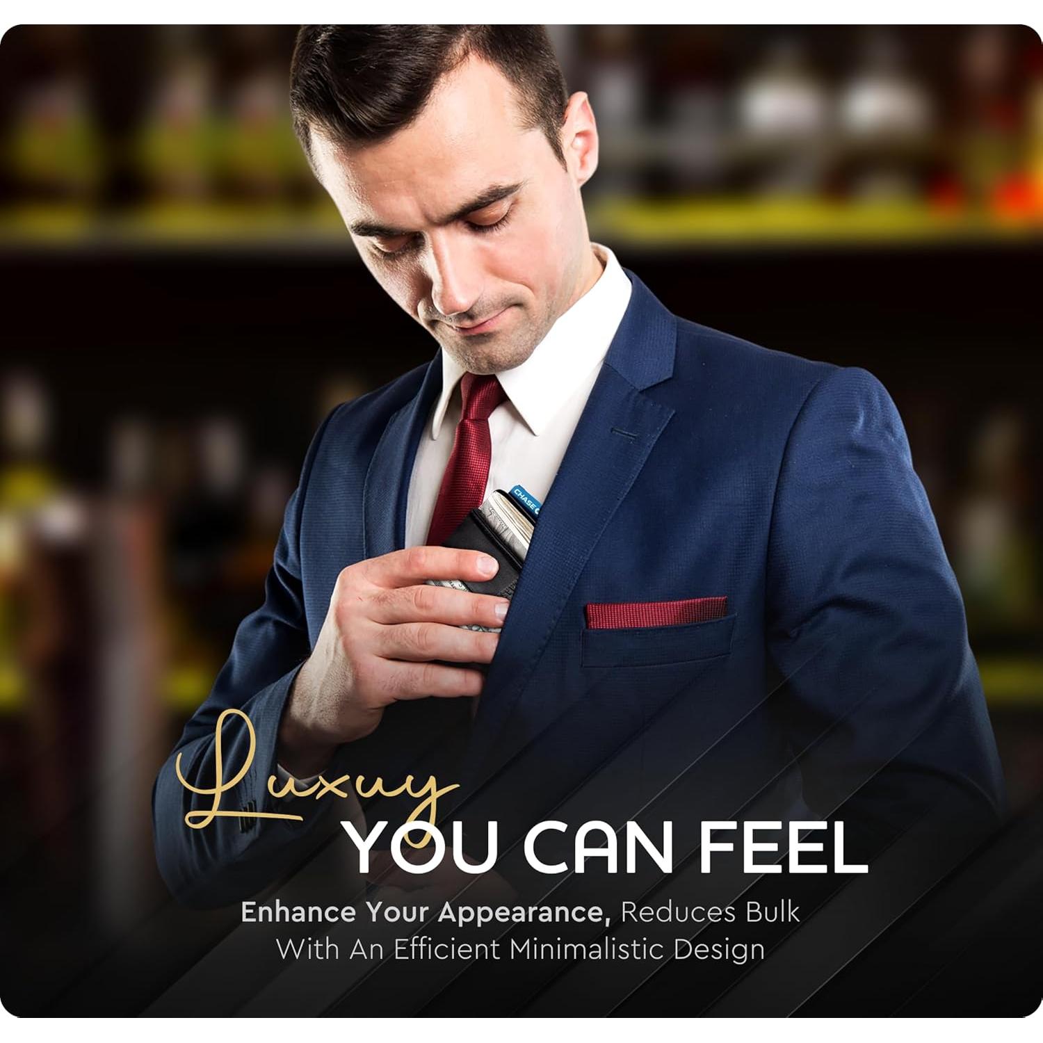 Cartera de Cuero para Hombre con Clip Magnético y RFID - Negro