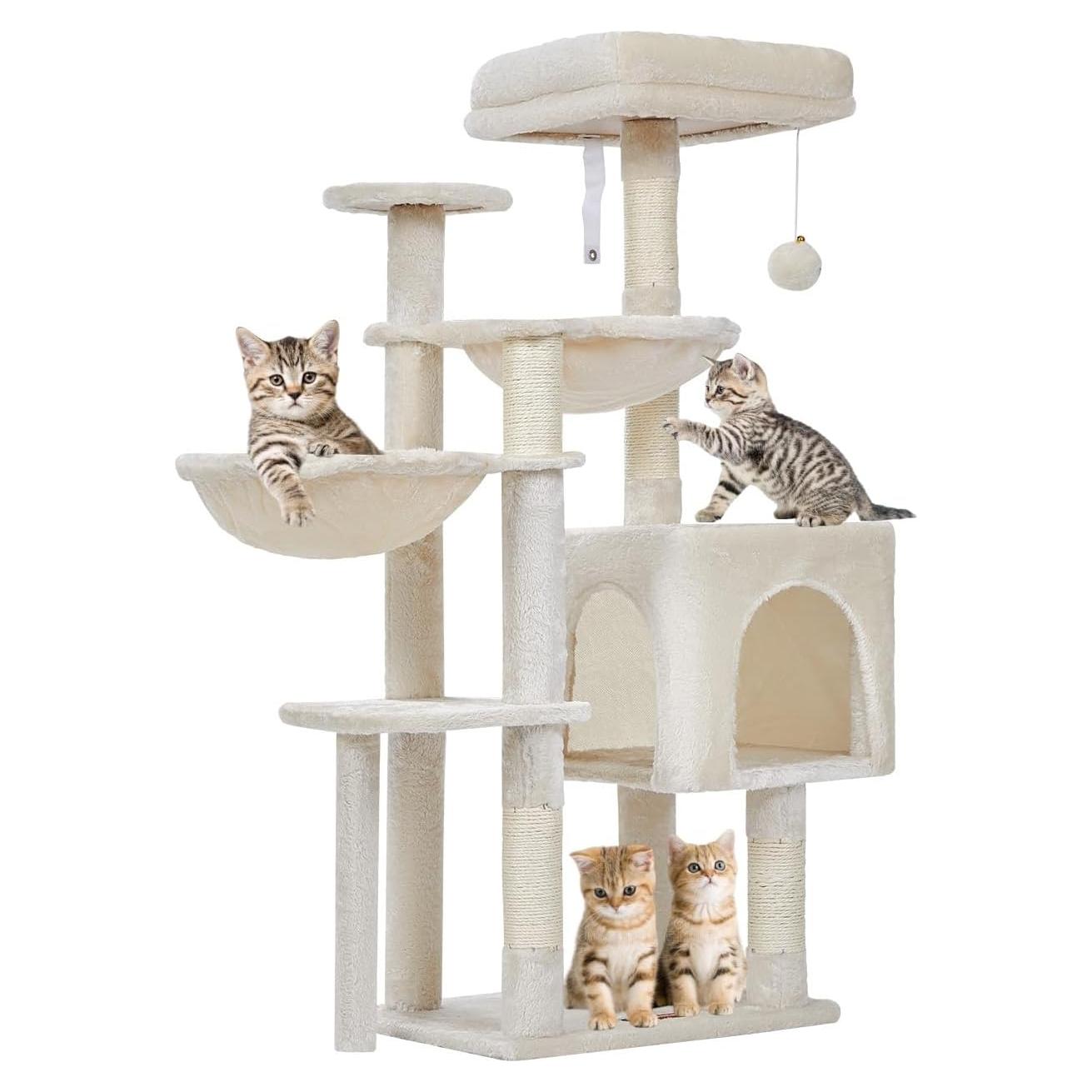 Árbol Gótico para Gatos Taoqimiao 100.6cm Beige con Hamacas