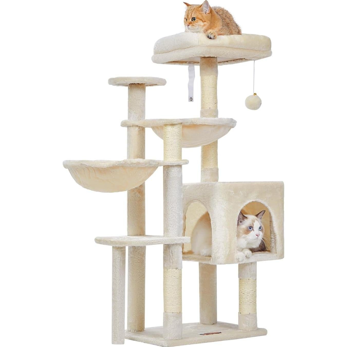 Árbol Gótico para Gatos Taoqimiao 100.6cm Beige con Hamacas