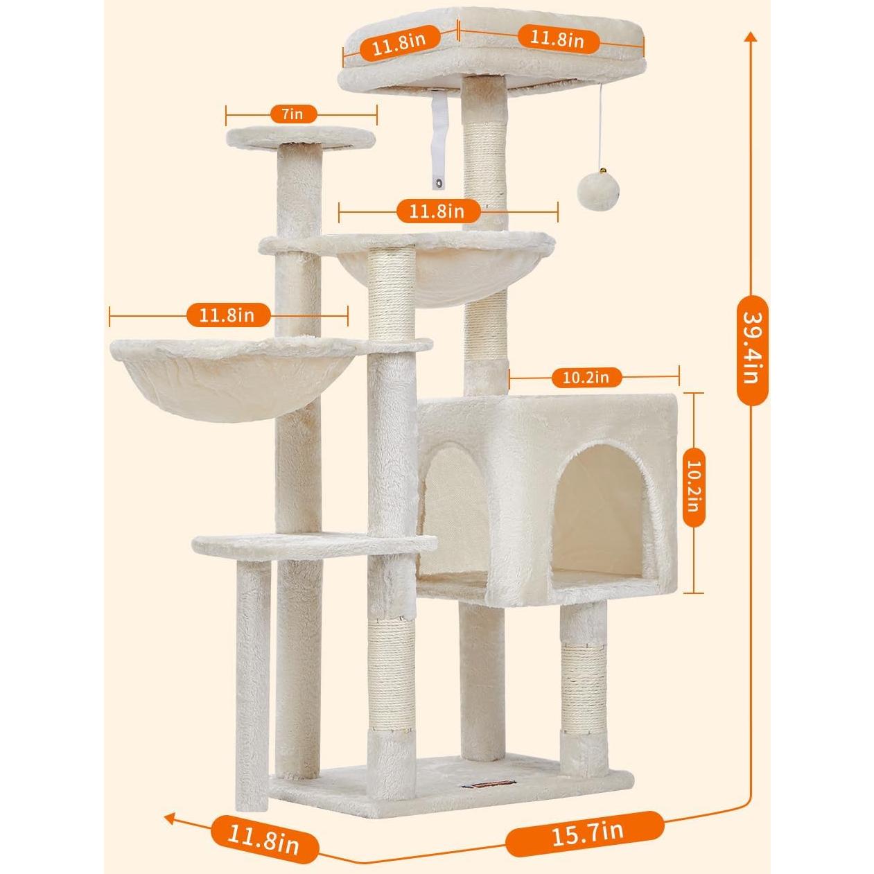 Árbol Gótico para Gatos Taoqimiao 100.6cm Beige con Hamacas
