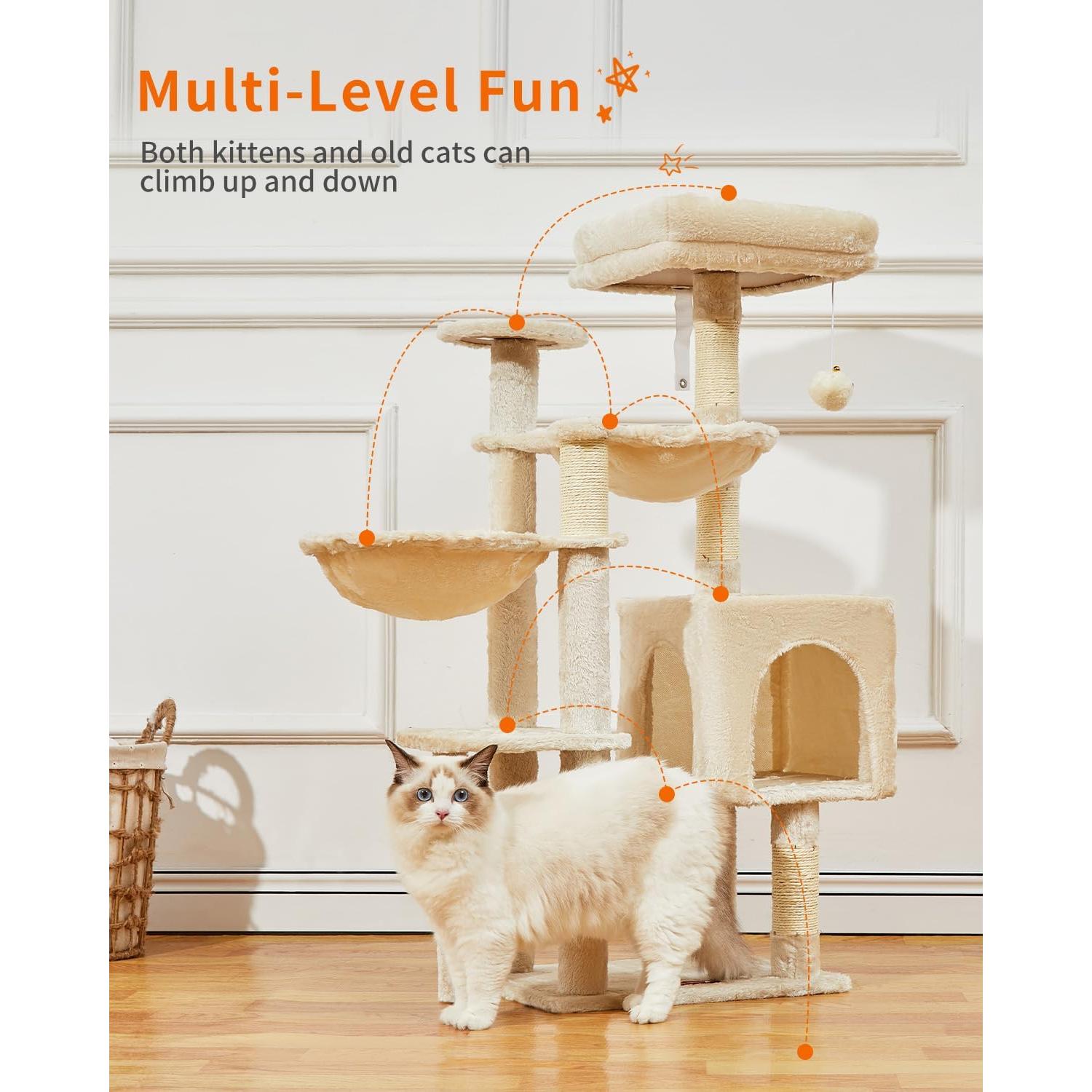 Árbol Gótico para Gatos Taoqimiao 100.6cm Beige con Hamacas