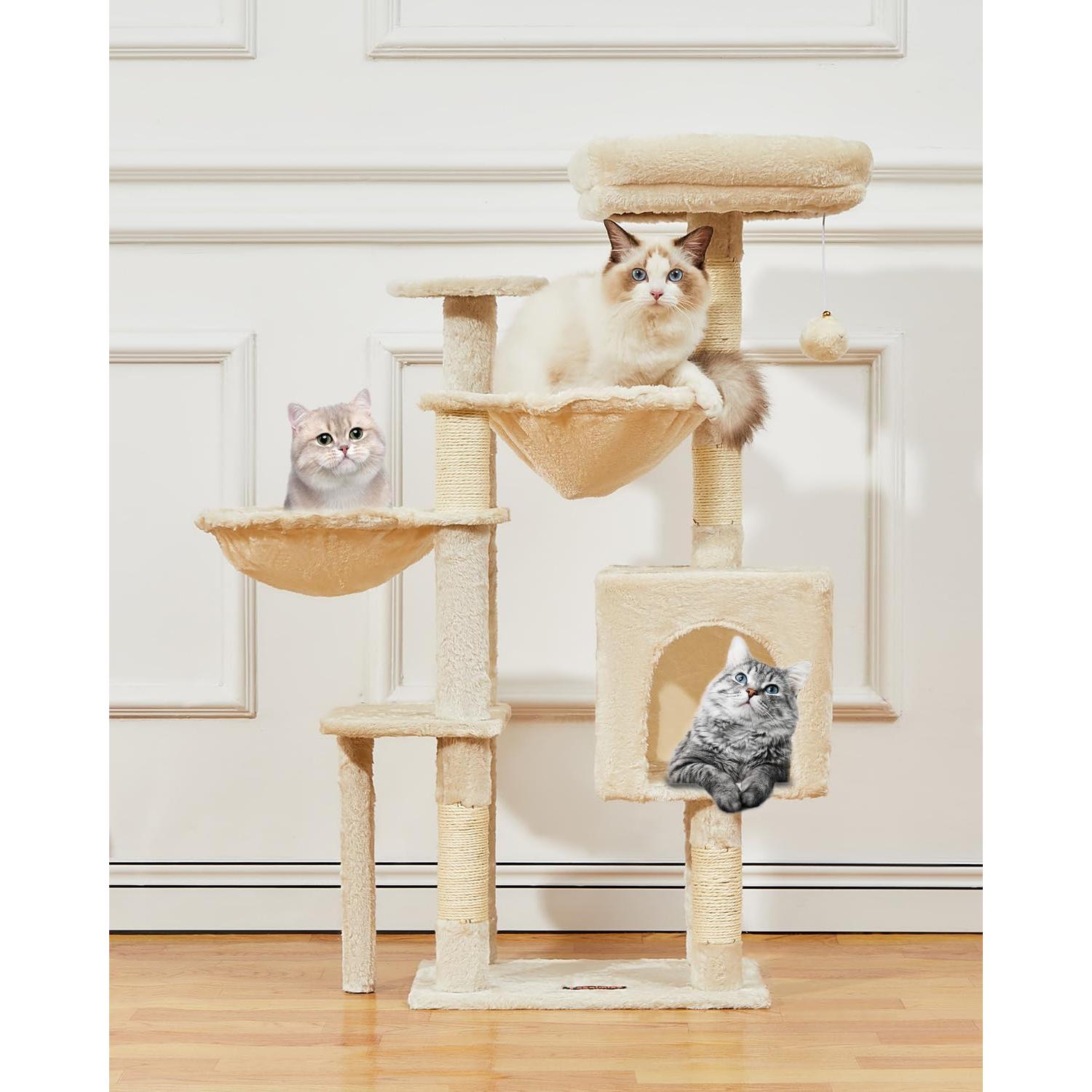 Árbol Gótico para Gatos Taoqimiao 100.6cm Beige con Hamacas