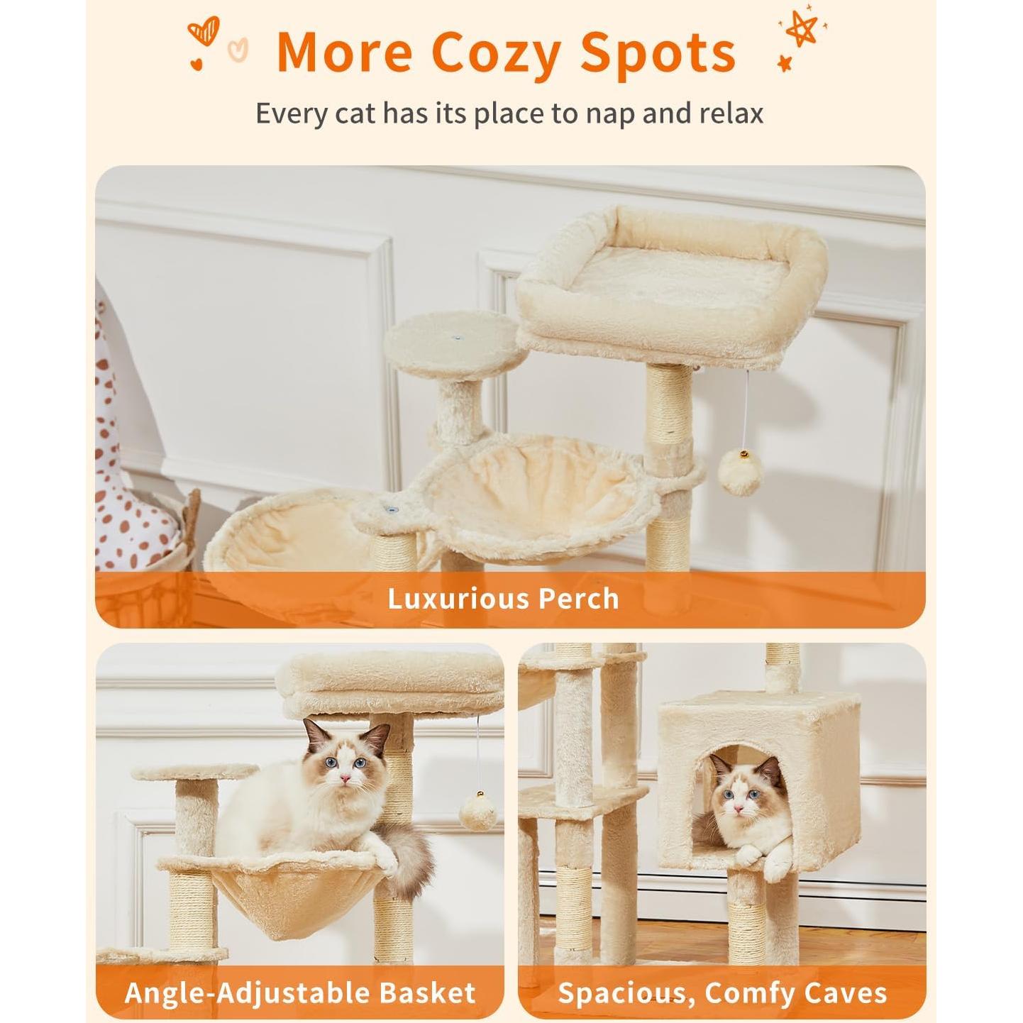 Árbol Gótico para Gatos Taoqimiao 100.6cm Beige con Hamacas