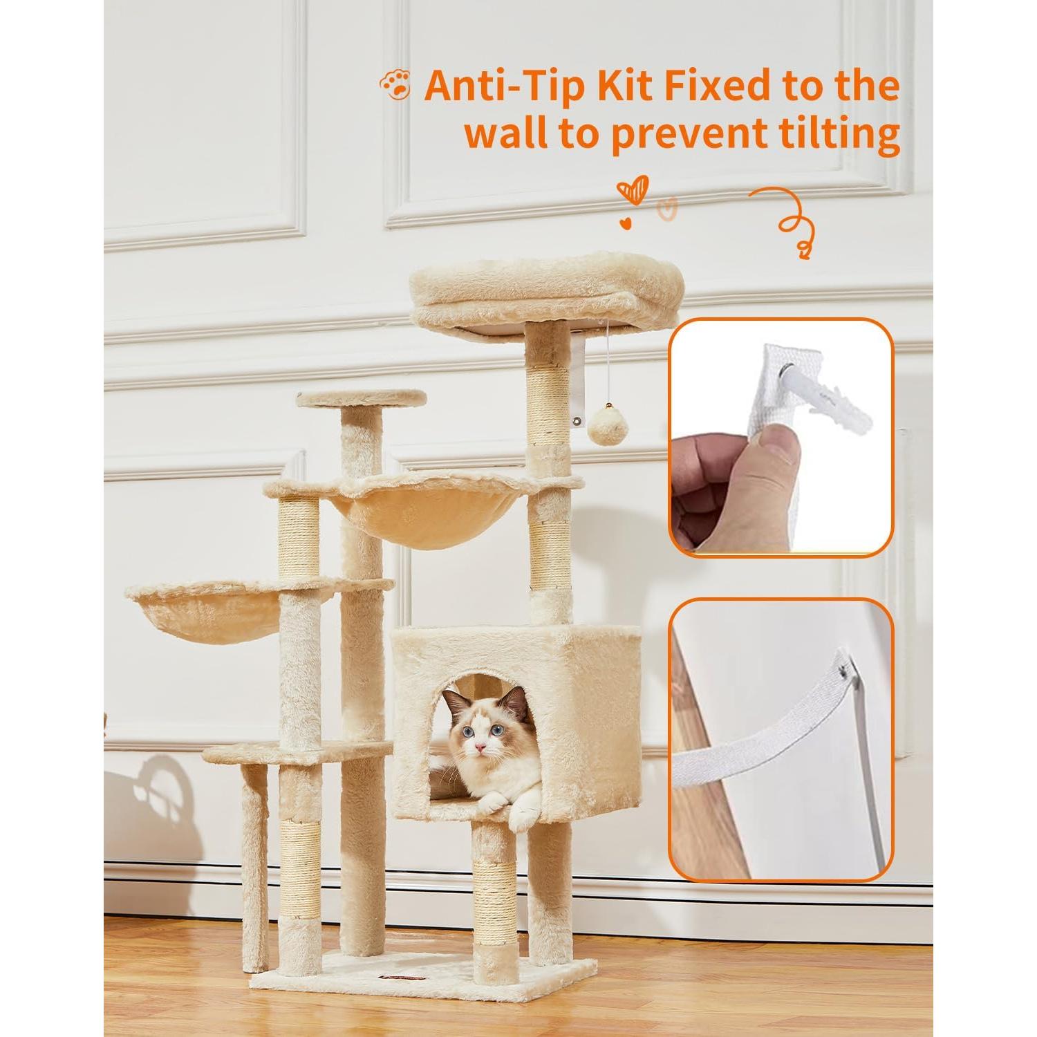 Árbol Gótico para Gatos Taoqimiao 100.6cm Beige con Hamacas