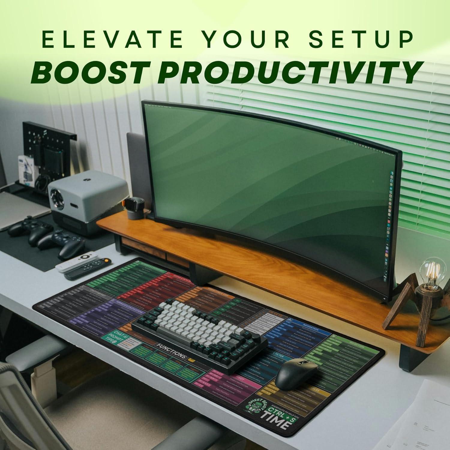 Alfombrilla de Escritorio XL Renaco con Atajos de Excel 81x30cm