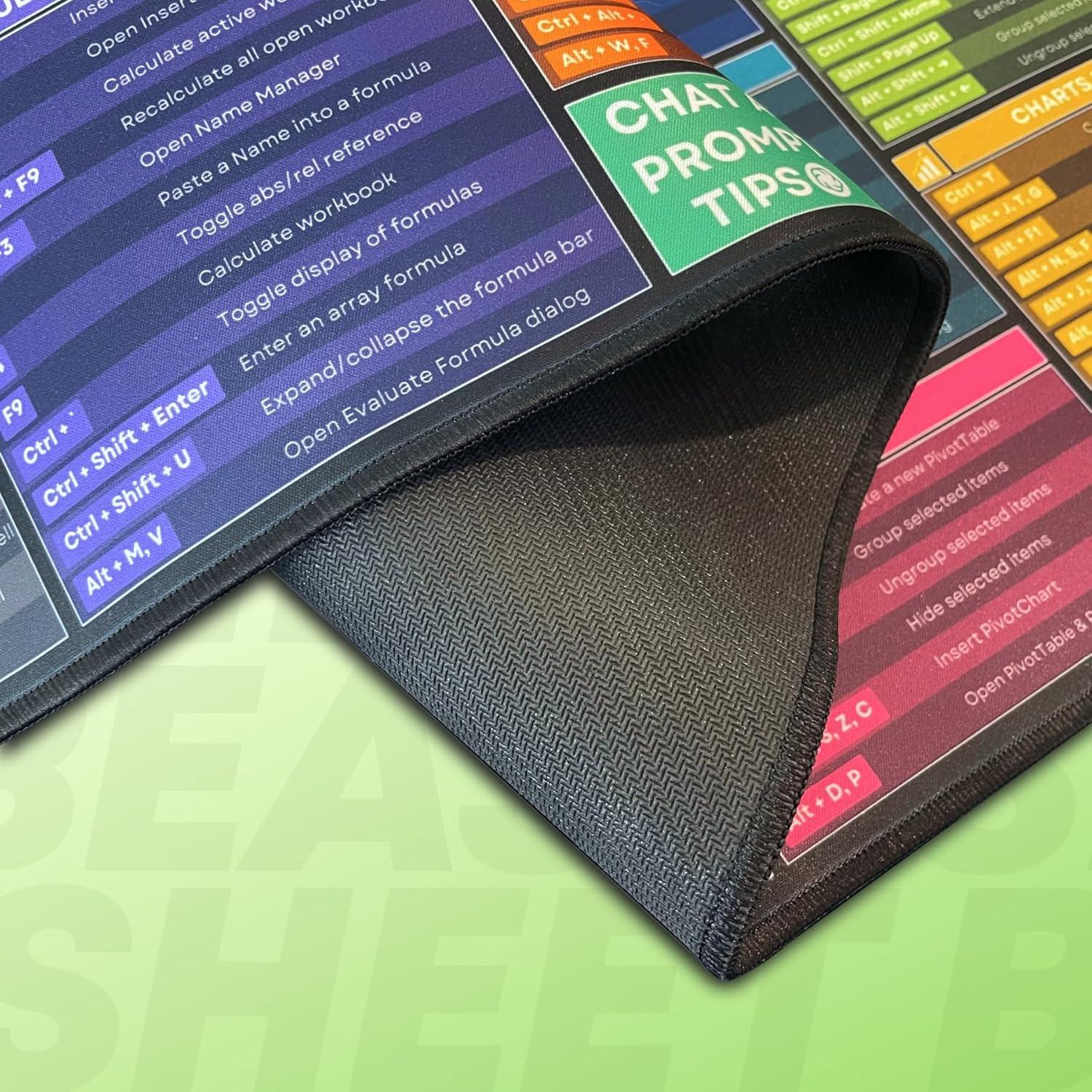 Alfombrilla de Escritorio XL Renaco con Atajos de Excel 81x30cm