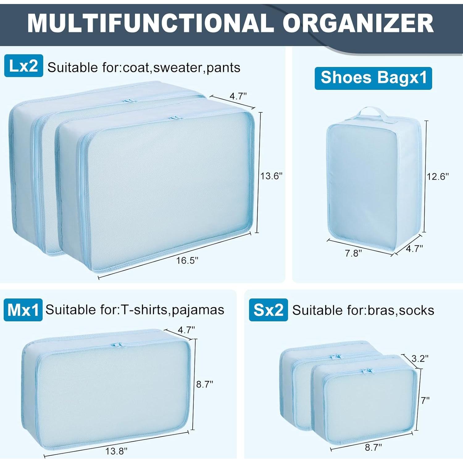 Cubos de Embalaje para Viaje CALACH 6 Piezas Nylon Azul