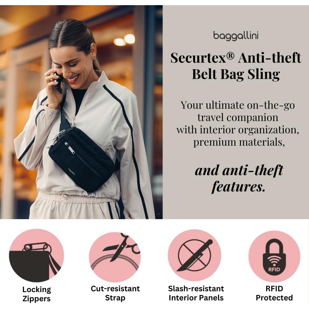Riñonera Antirrobo Baggallini Securtex Mujer RFID Negra