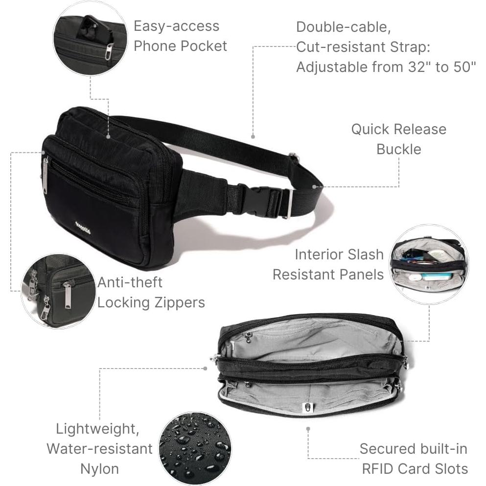 Riñonera Antirrobo Baggallini Securtex Mujer RFID Negra