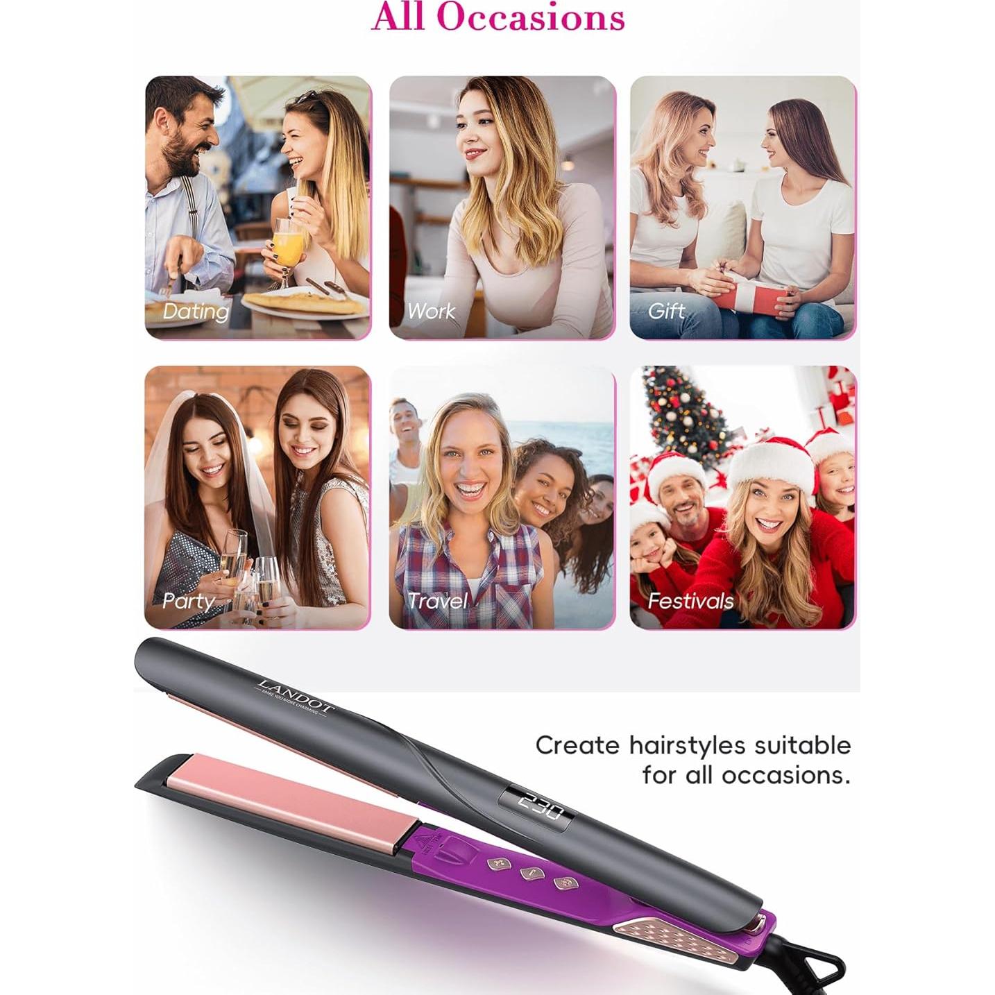 Plancha de Cabello Cerámica LANDOT QF-Z300 1.75" Ajustable