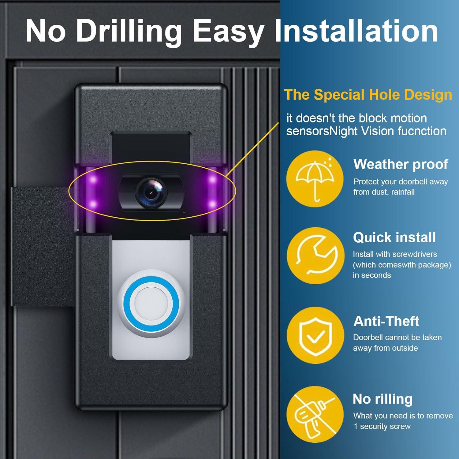 Soporte de Timbre de Video Antirrobo BTLMEMO Negro Ajustable