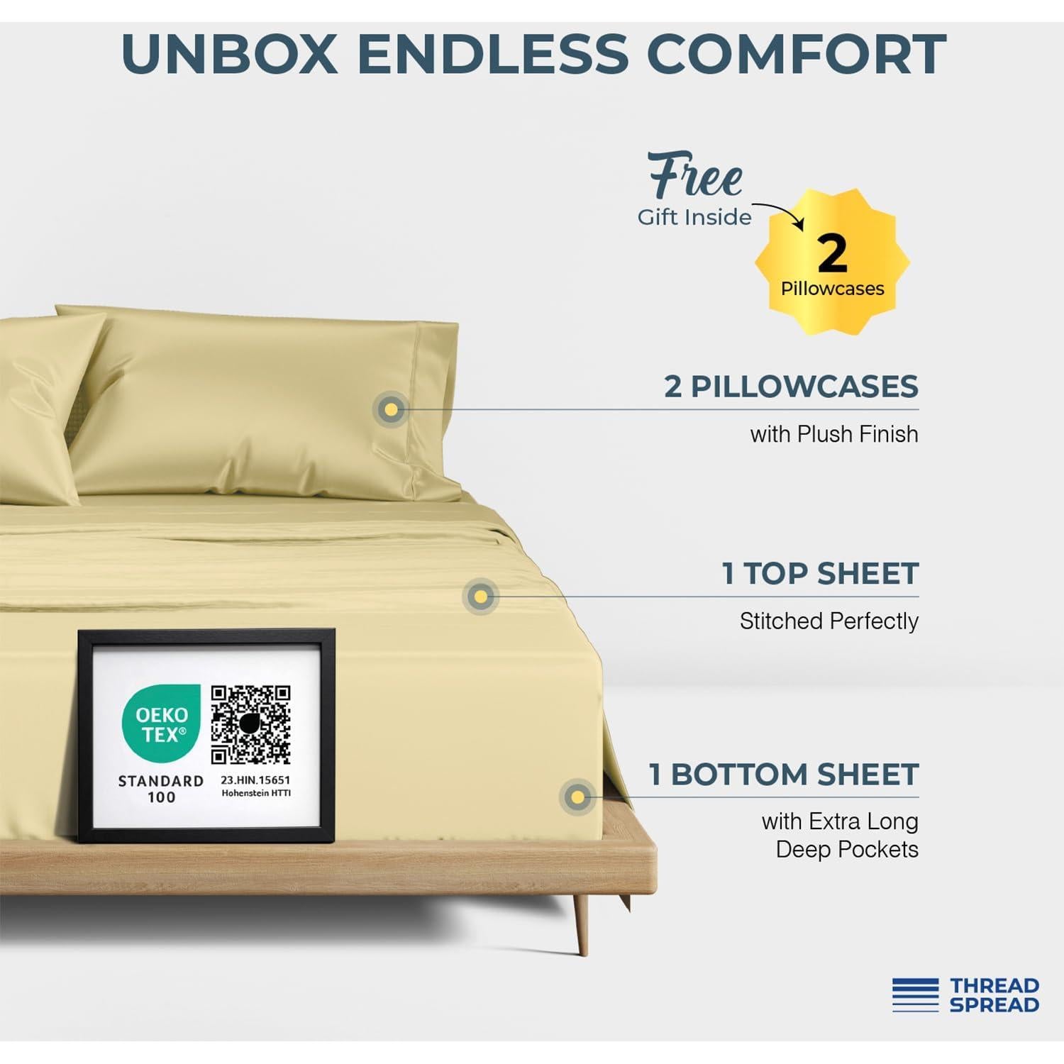 Juego de Sábanas de Algodón Egipcio 1500 Hilos Queen Beige - Thread Spread