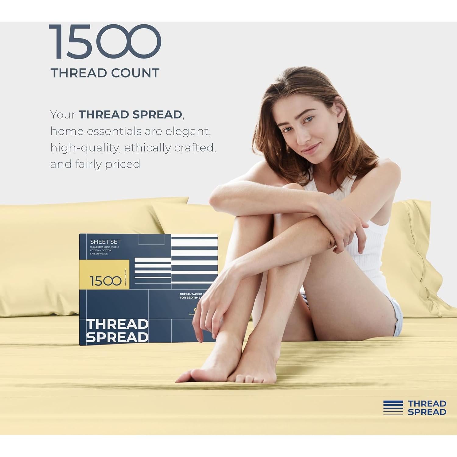 Juego de Sábanas de Algodón Egipcio 1500 Hilos Queen Beige - Thread Spread