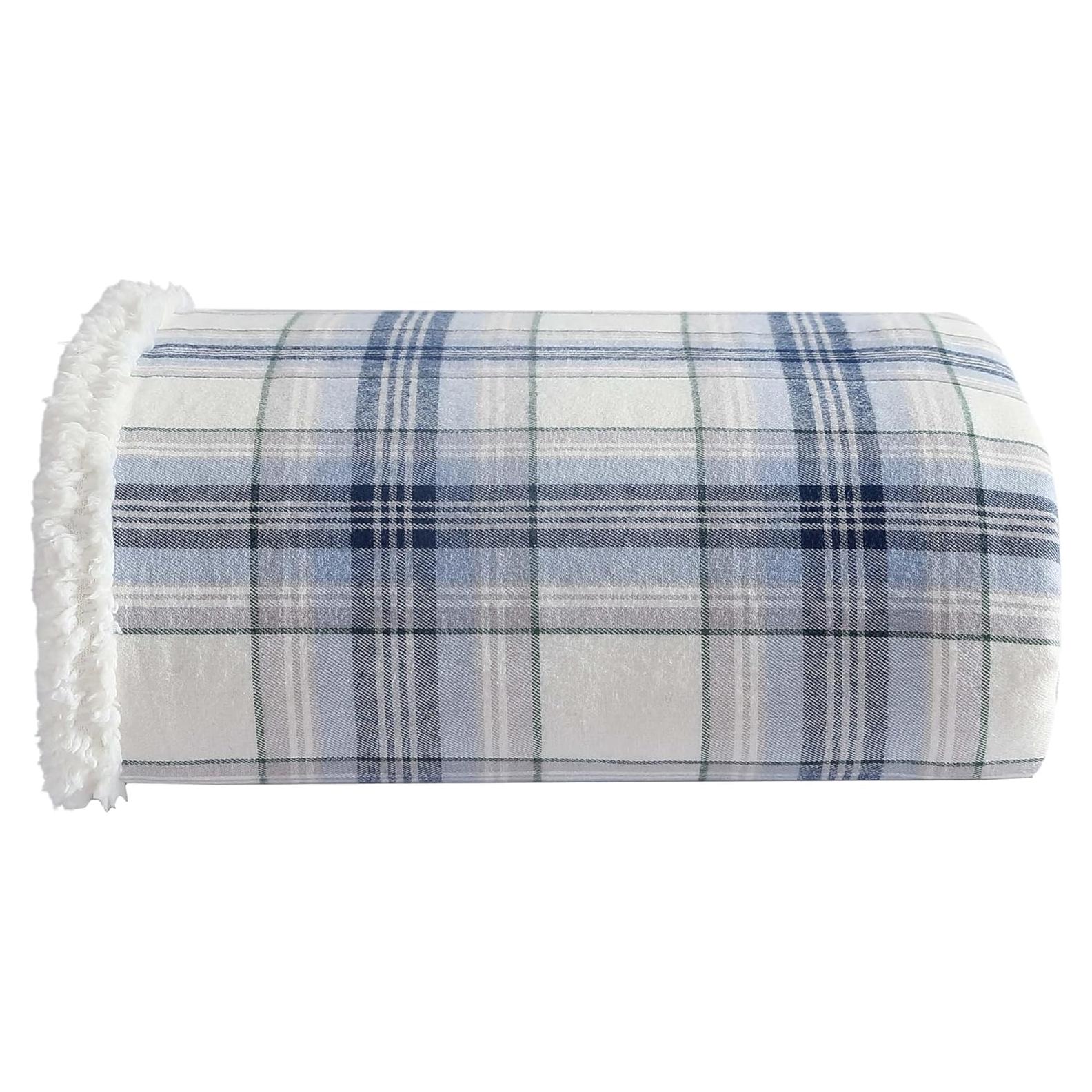 Eddie Bauer - Blanket, Super Soft Reversible Sherpa & Brushed Fleece Bedding, Throw Blankets for Couch, Ideal for Lounging (Edgewood Plaid Blue)