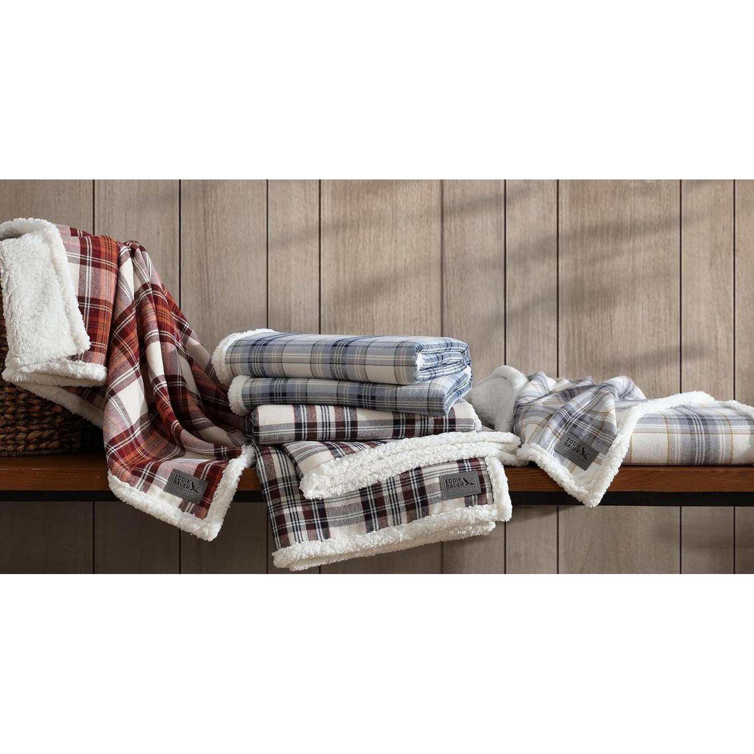 Eddie Bauer - Blanket, Super Soft Reversible Sherpa & Brushed Fleece Bedding, Throw Blankets for Couch, Ideal for Lounging (Edgewood Plaid Blue)