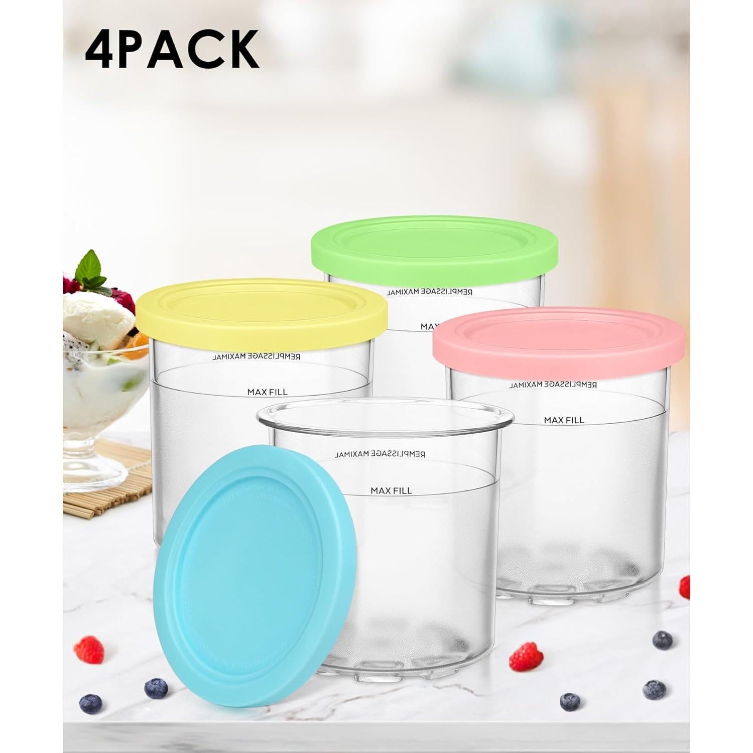 Recipientes de Reemplazo FIRJOY 16 oz para Ninja Creami - 4 Pack Colores