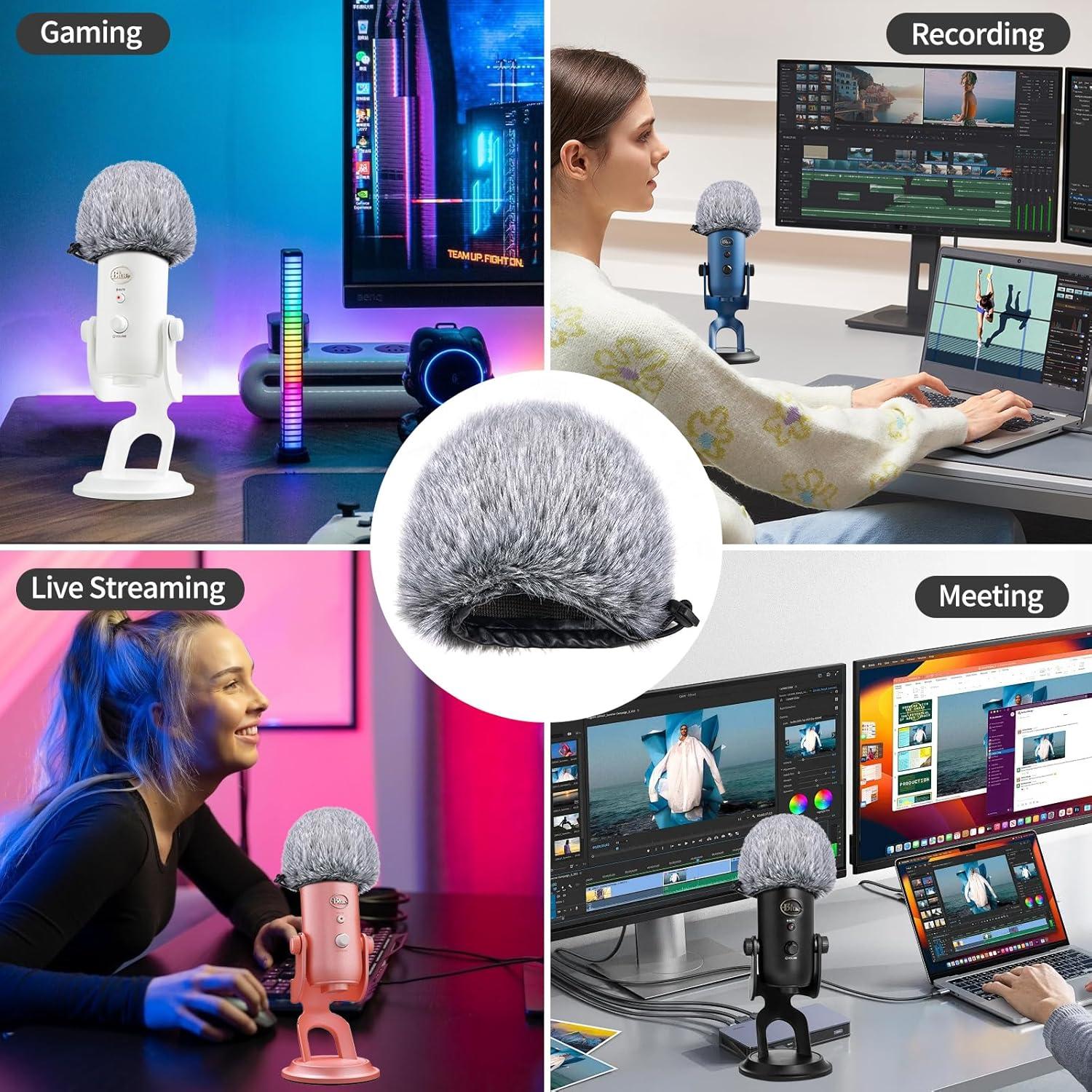 Filtro Pop para Micrófono Blue Yeti - Paravientos Pelo Negro Blanco