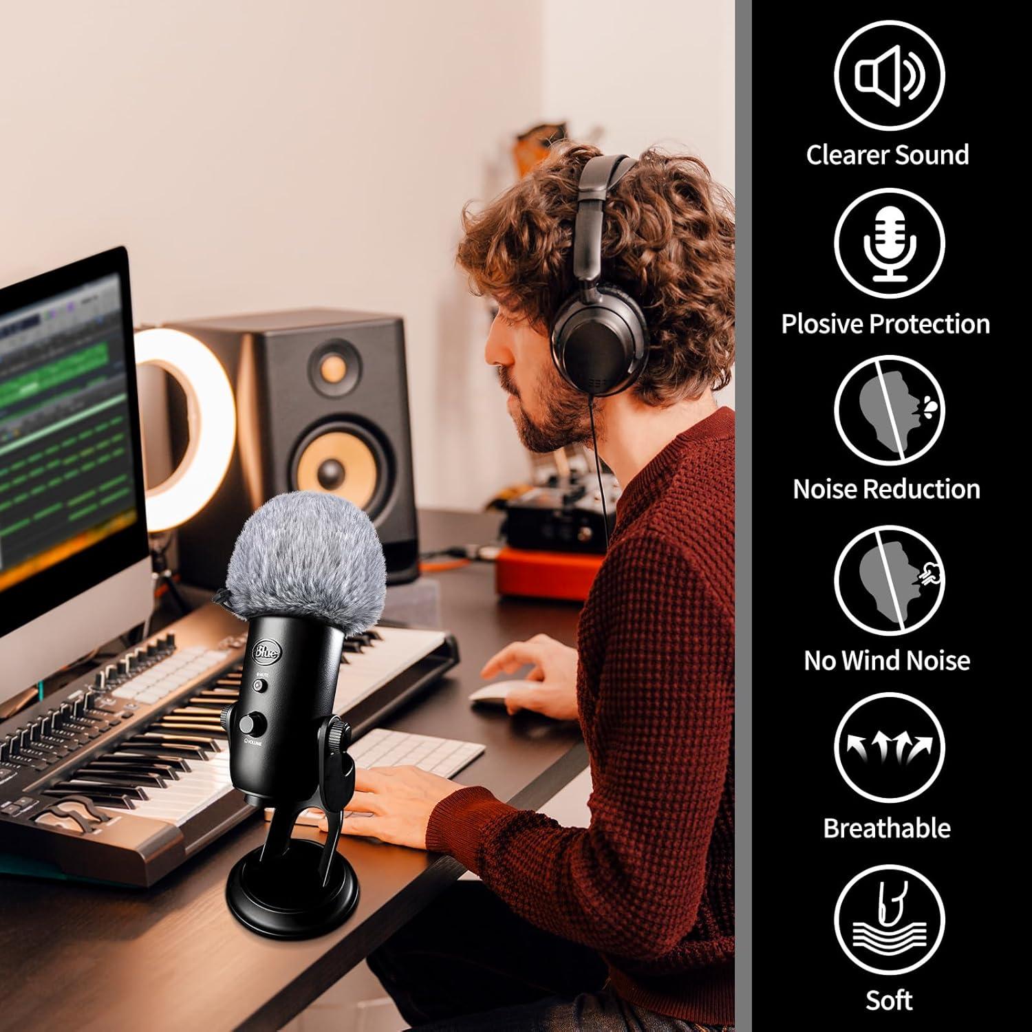 Filtro Pop para Micrófono Blue Yeti - Paravientos Pelo Negro Blanco