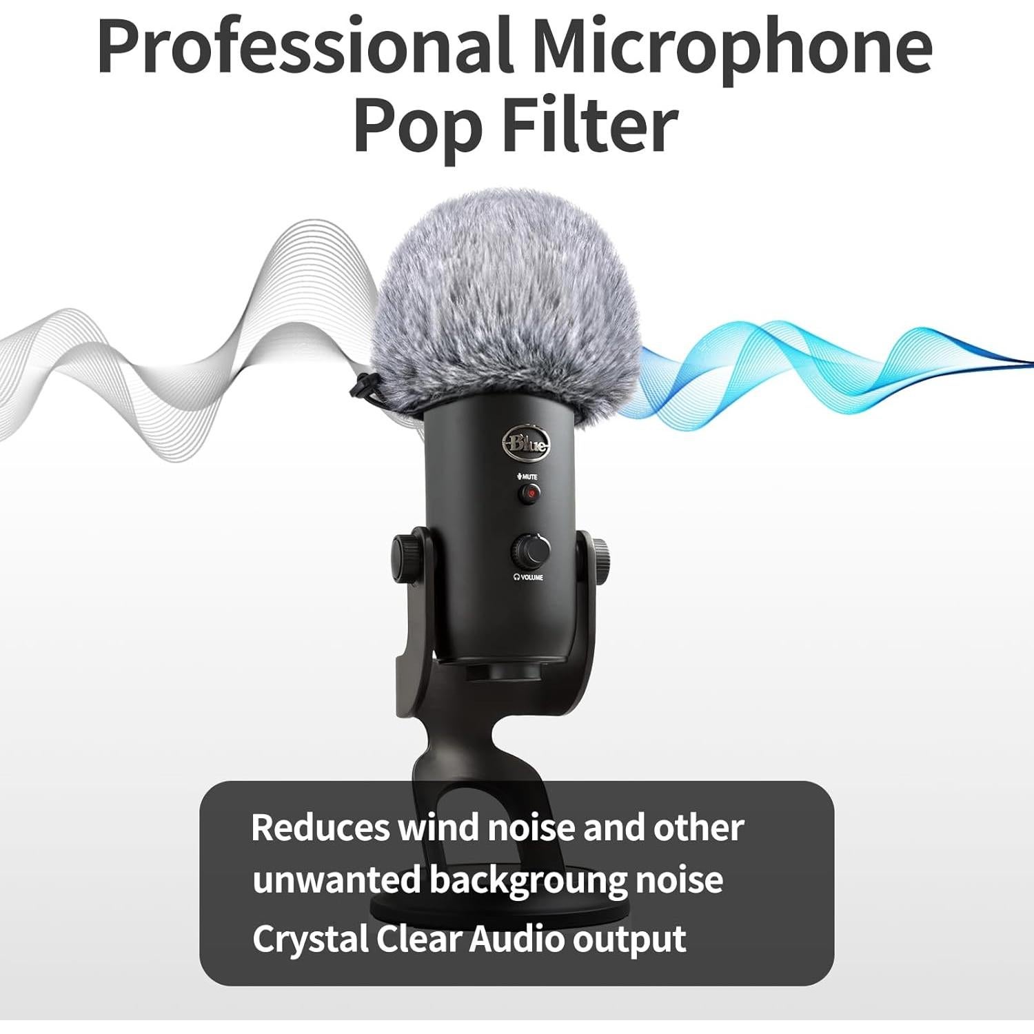 Filtro Pop para Micrófono Blue Yeti - Paravientos Pelo Negro Blanco