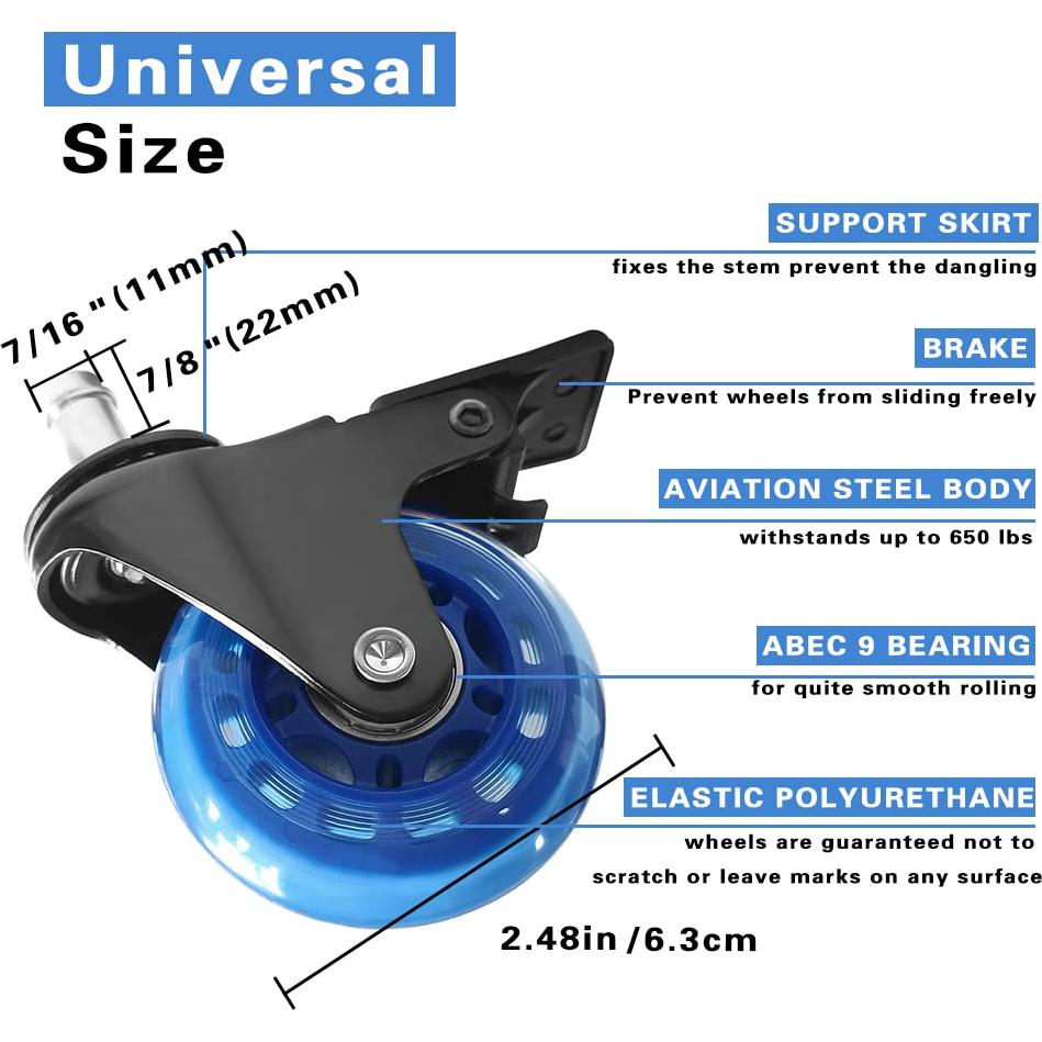 Ruedas de Silla de Oficina ANPTGHT con Freno Azul Set de 5