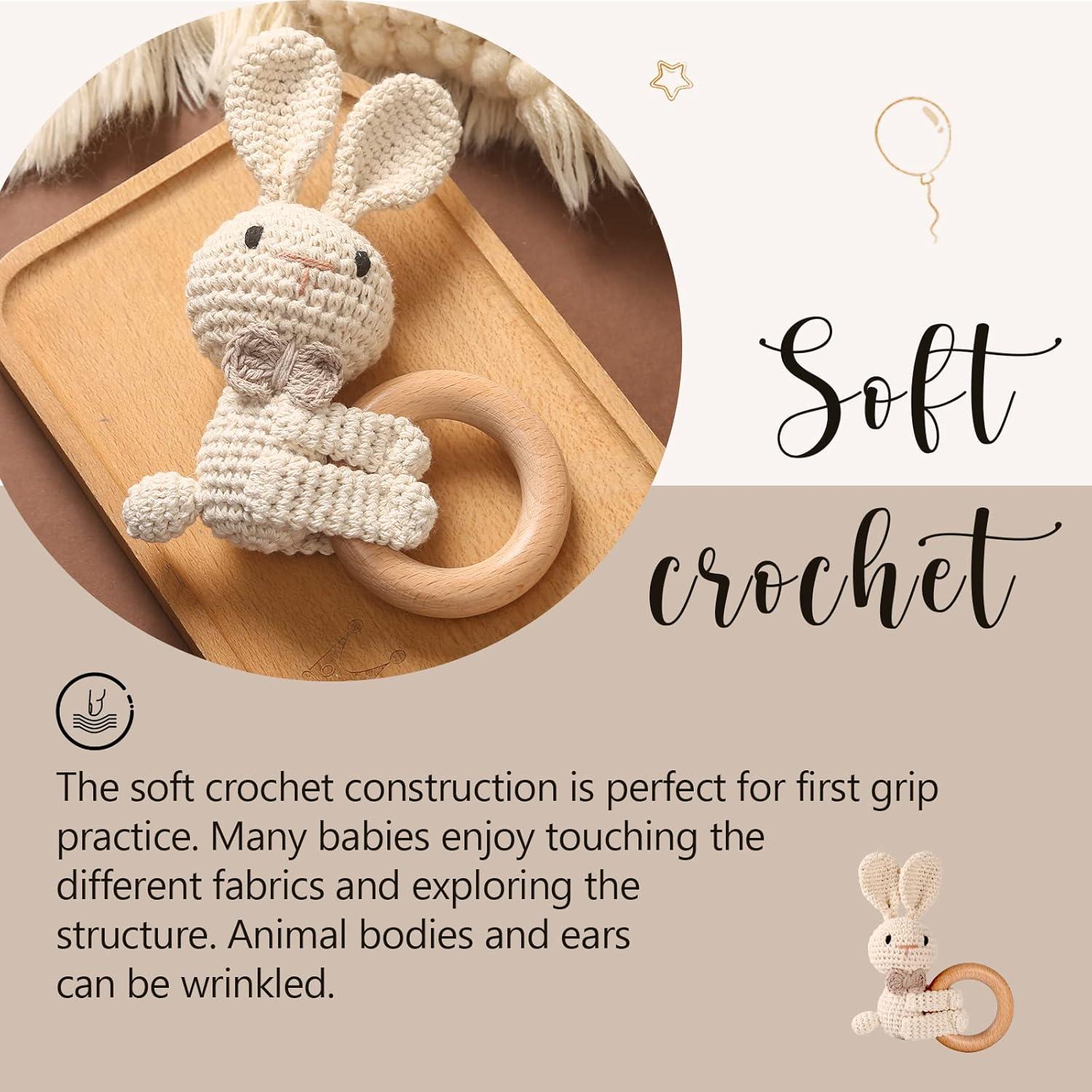 Mordedor de Madera Conejito Beige - Juguete de Ganchillo para Bebés