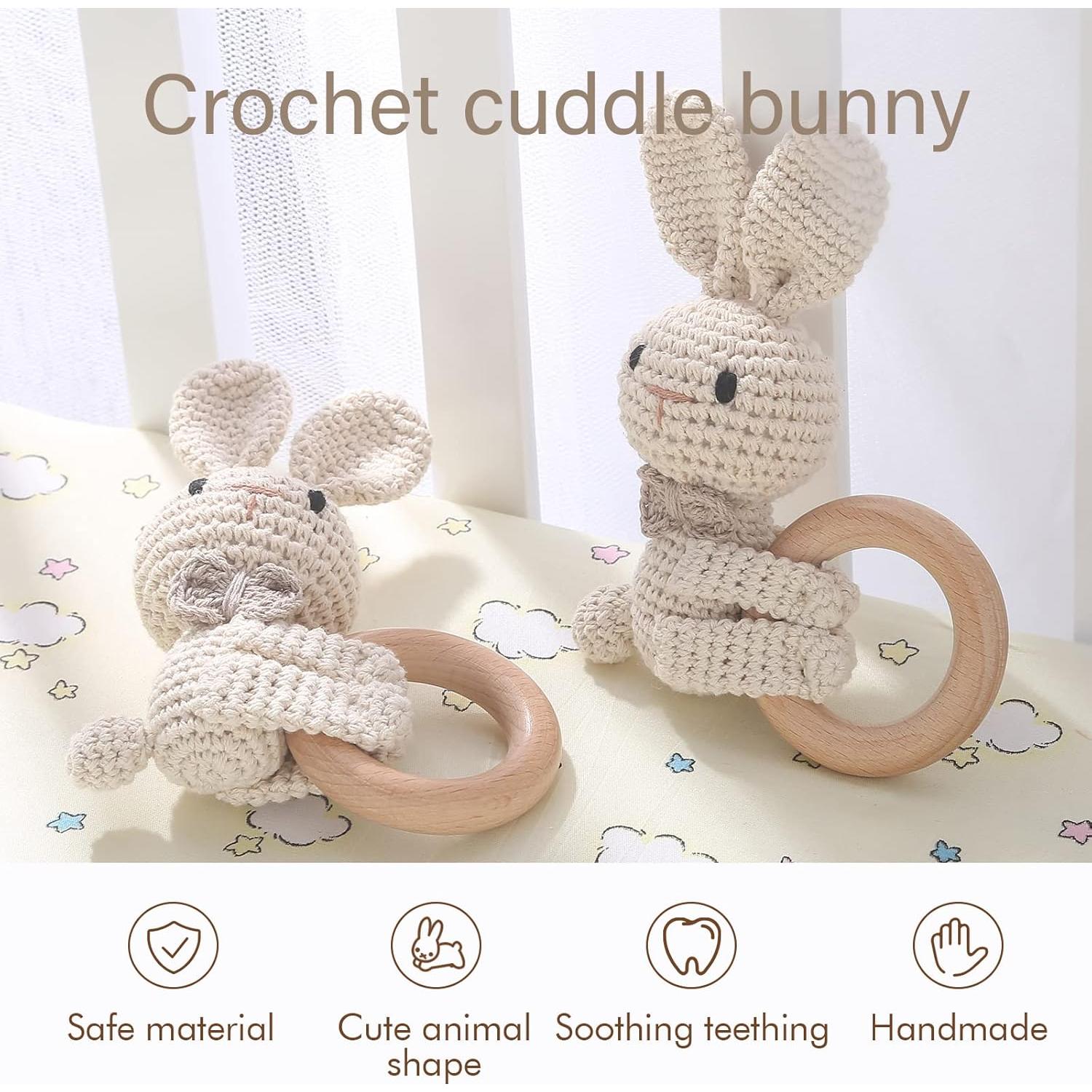 Mordedor de Madera Conejito Beige - Juguete de Ganchillo para Bebés