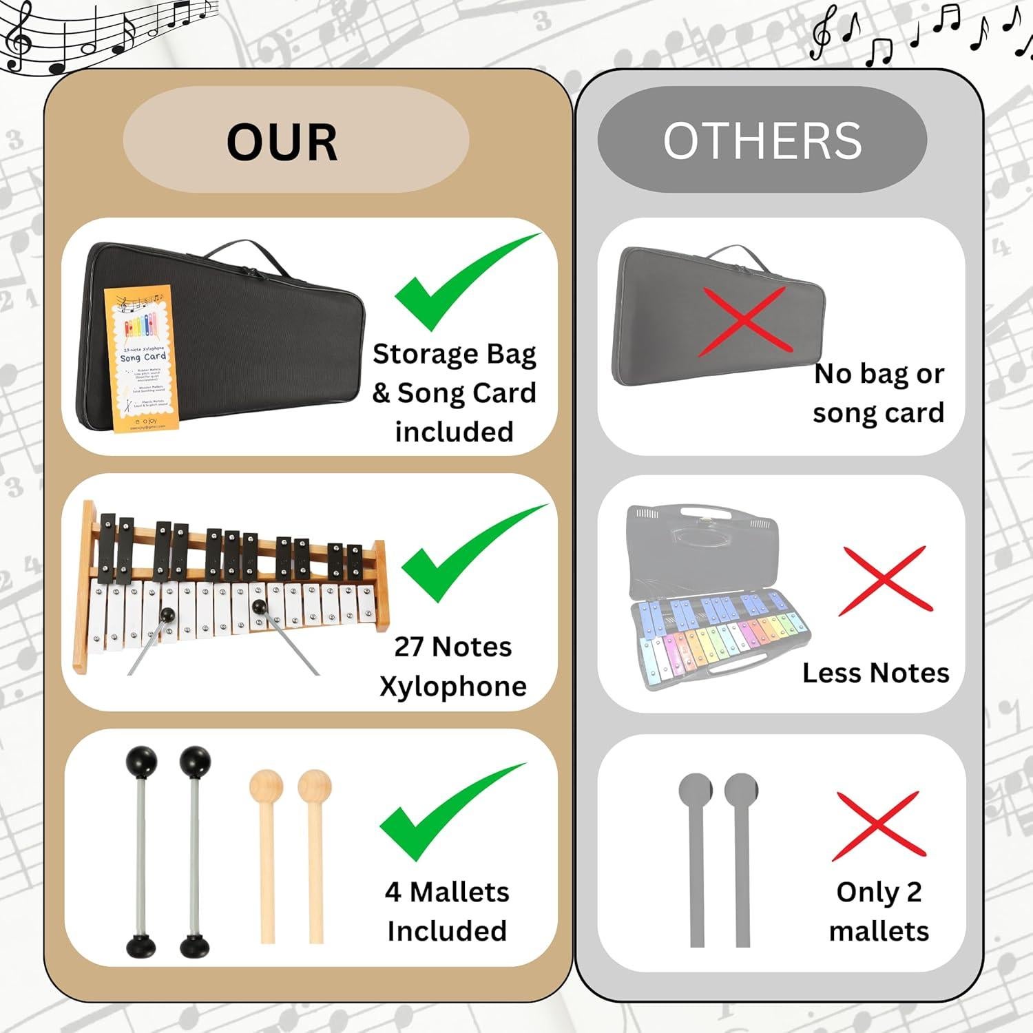 Xilófono Profesional Eco Joy 27 Notas con Mazos y Funda