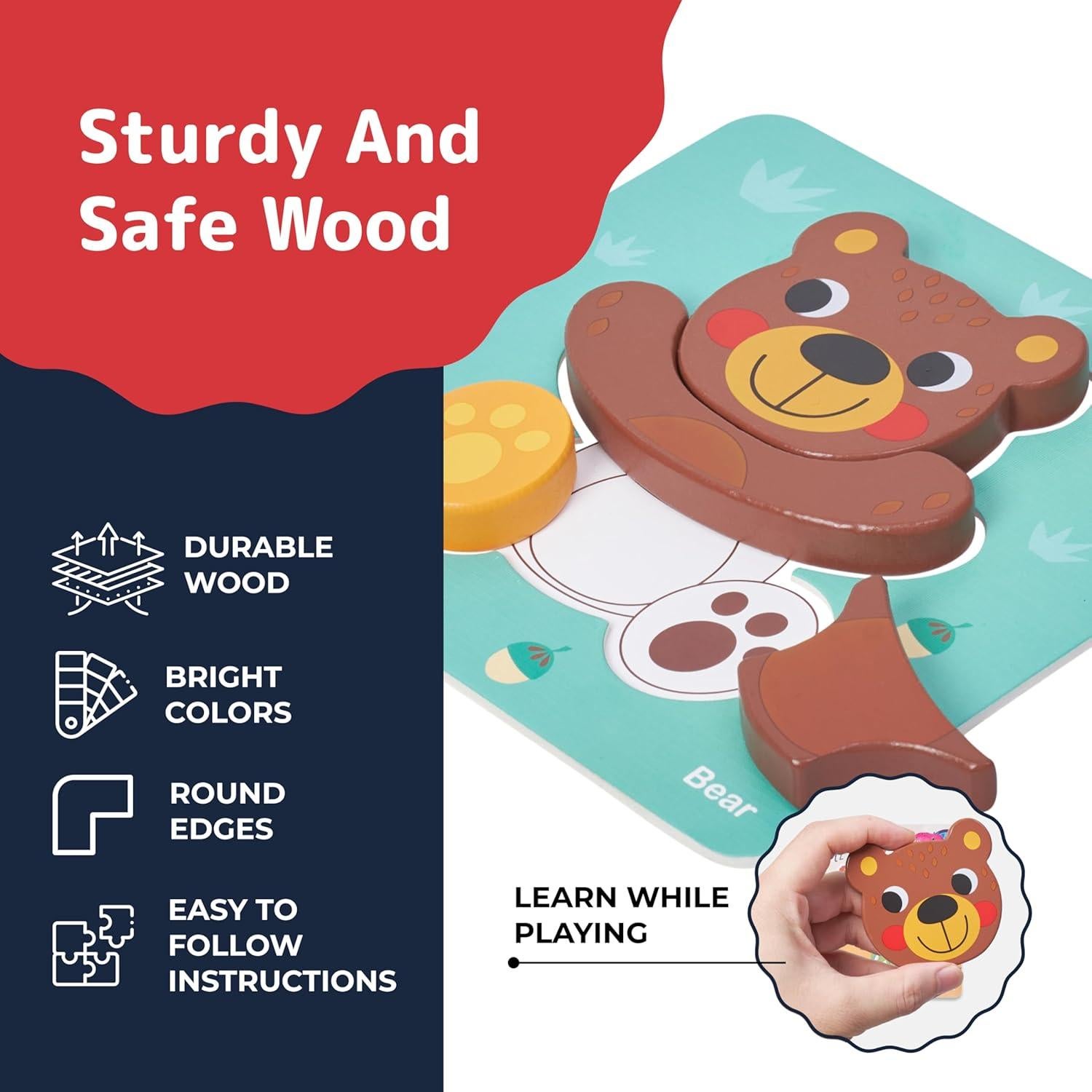 Rompecabezas de Madera Prextex 6 Piezas Animales del Zoológico