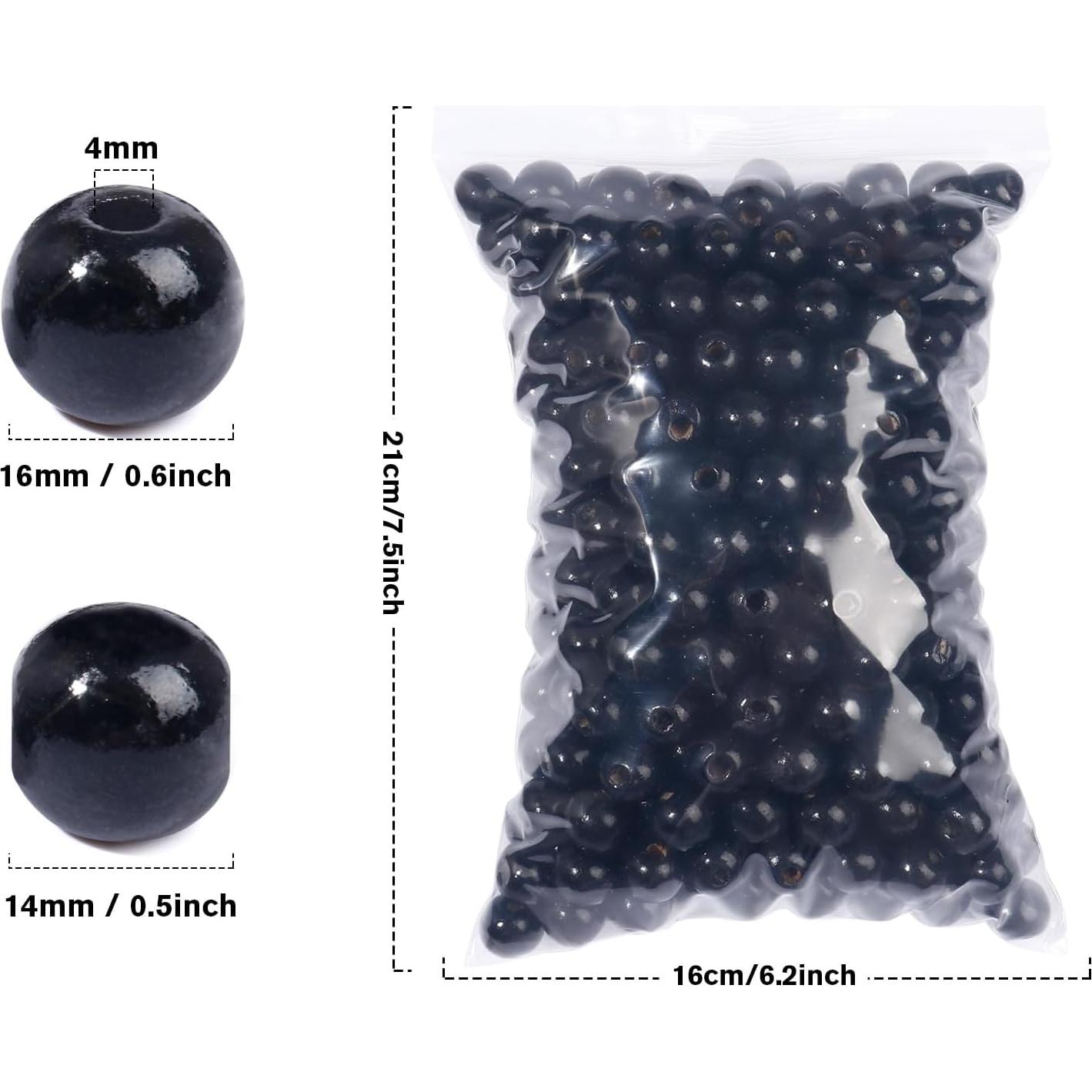 Perlas de Madera Negras 16mm Cadikez 400 Piezas para Manualidades