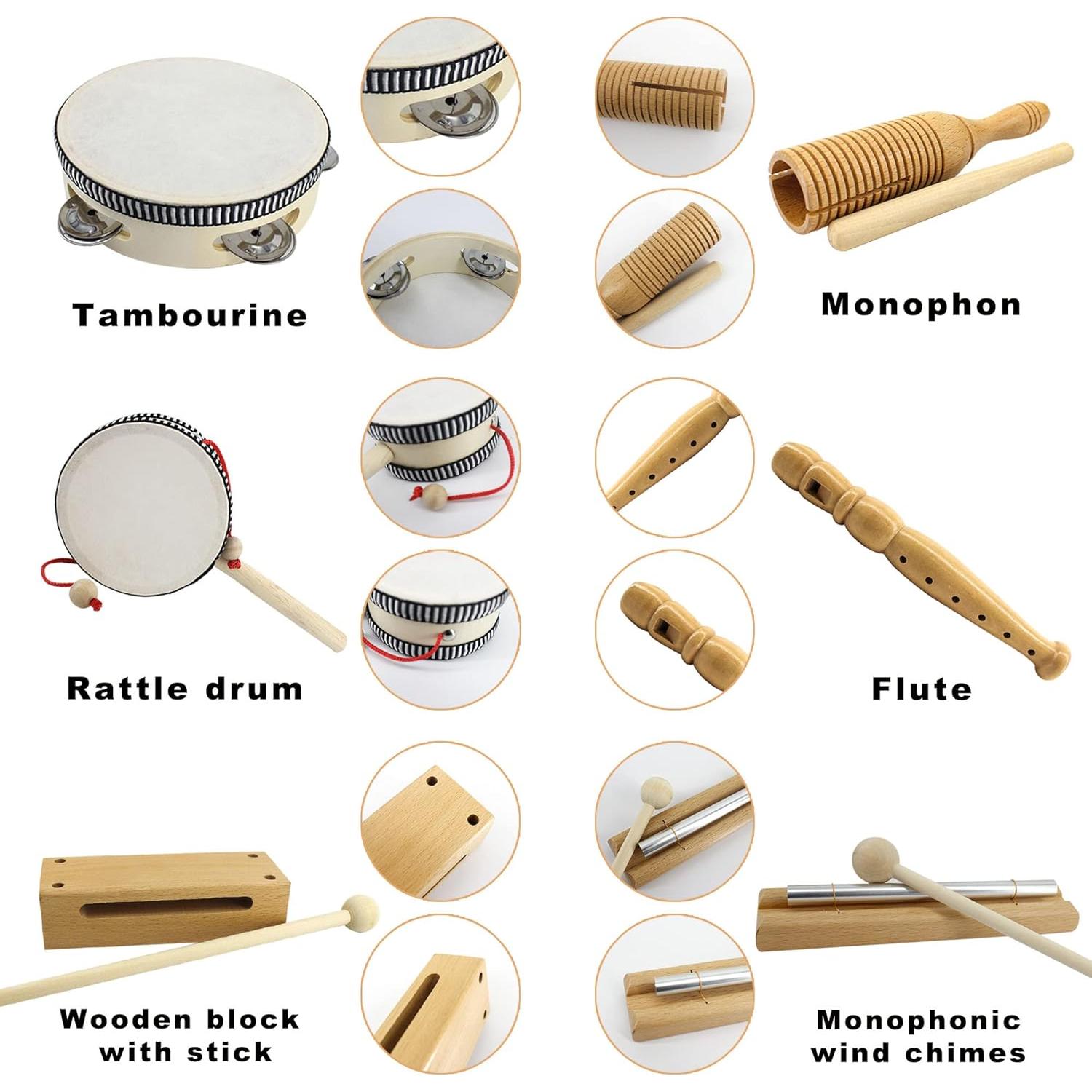 Juego de Música de Madera VINJOE - 10 Instrumentos Musicales