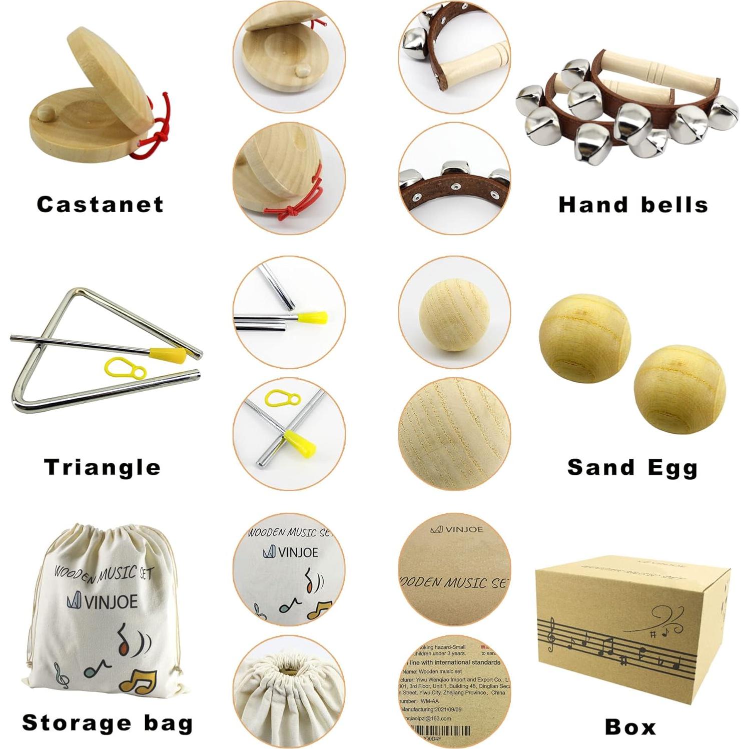 Juego de Música de Madera VINJOE - 10 Instrumentos Musicales